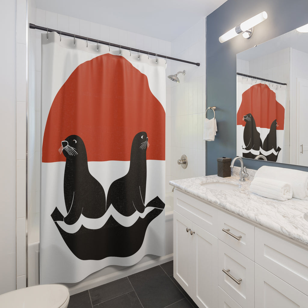 Two Seals at Sea Vibrant Bold Graphic Shower Curtain