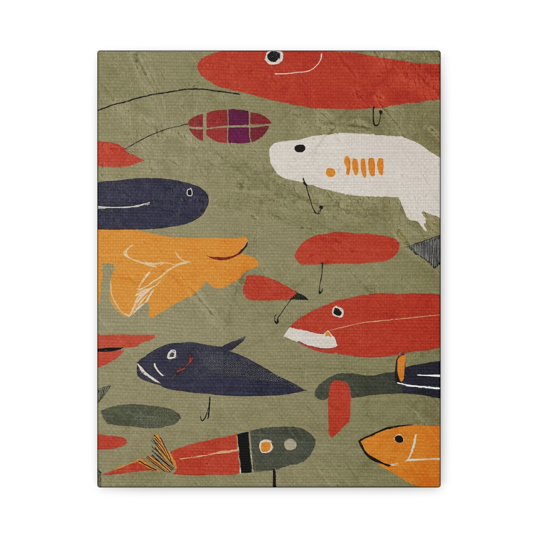 Vintage Fishing Lures #1 Cabin Pop Art Print - Matte Canvas, Stretched, 1.25" -  home decor, wall art, fishing, vintage, cabin, cottage, shabby