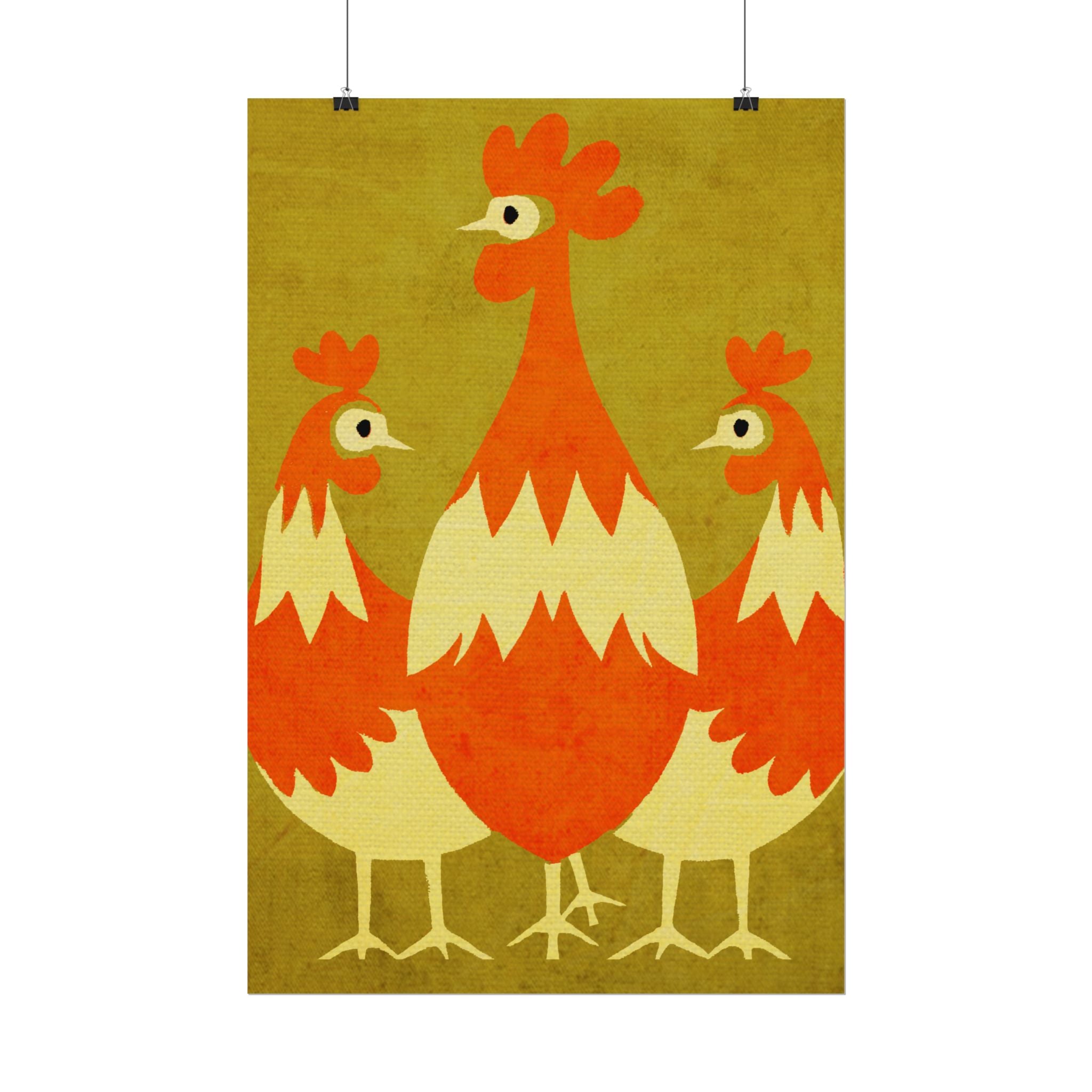 Midwest Modern Pop Art Chicken Trio Print Rolled Poster | Farmhouse Wall Art, Rustic Decor, Animal Print, Kitchen Decor, Gift For Chicken Lovers