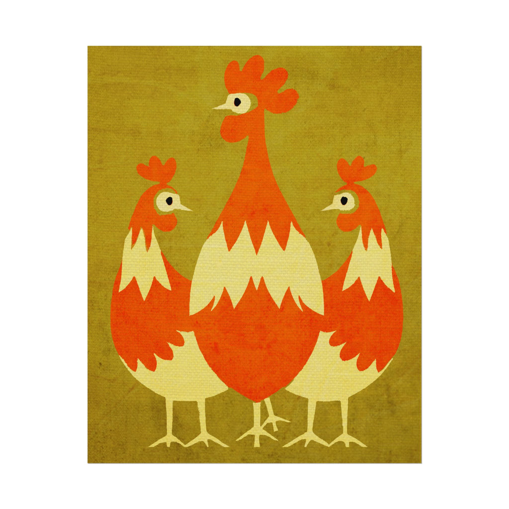 Midwest Modern Pop Art Chicken Trio Print Rolled Poster | Farmhouse Wall Art, Rustic Decor, Animal Print, Kitchen Decor, Gift For Chicken Lovers