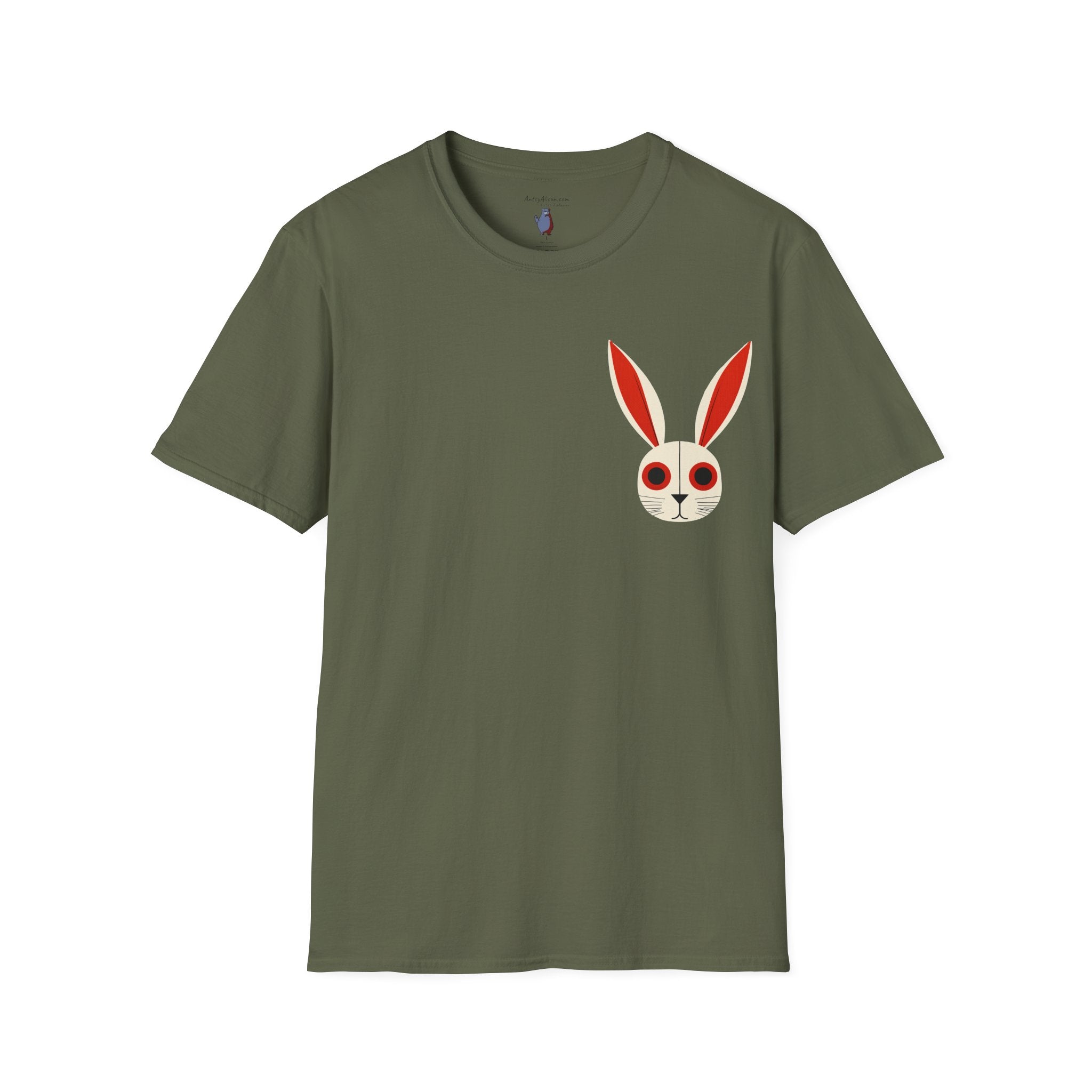 Midwest Modern Pop Iconic Bunny Head  - 100% Cotton Graphic Tee - animal lovers, bunny, rabbit, red, white