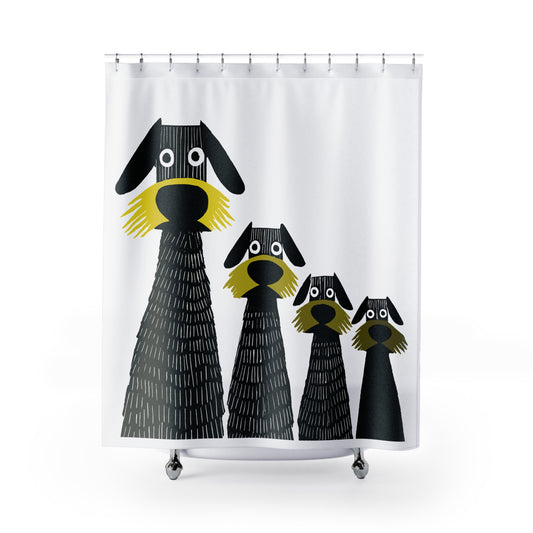 Retro Inspired Wide Eyed Dogs Shower Curtain Yellow Gradient