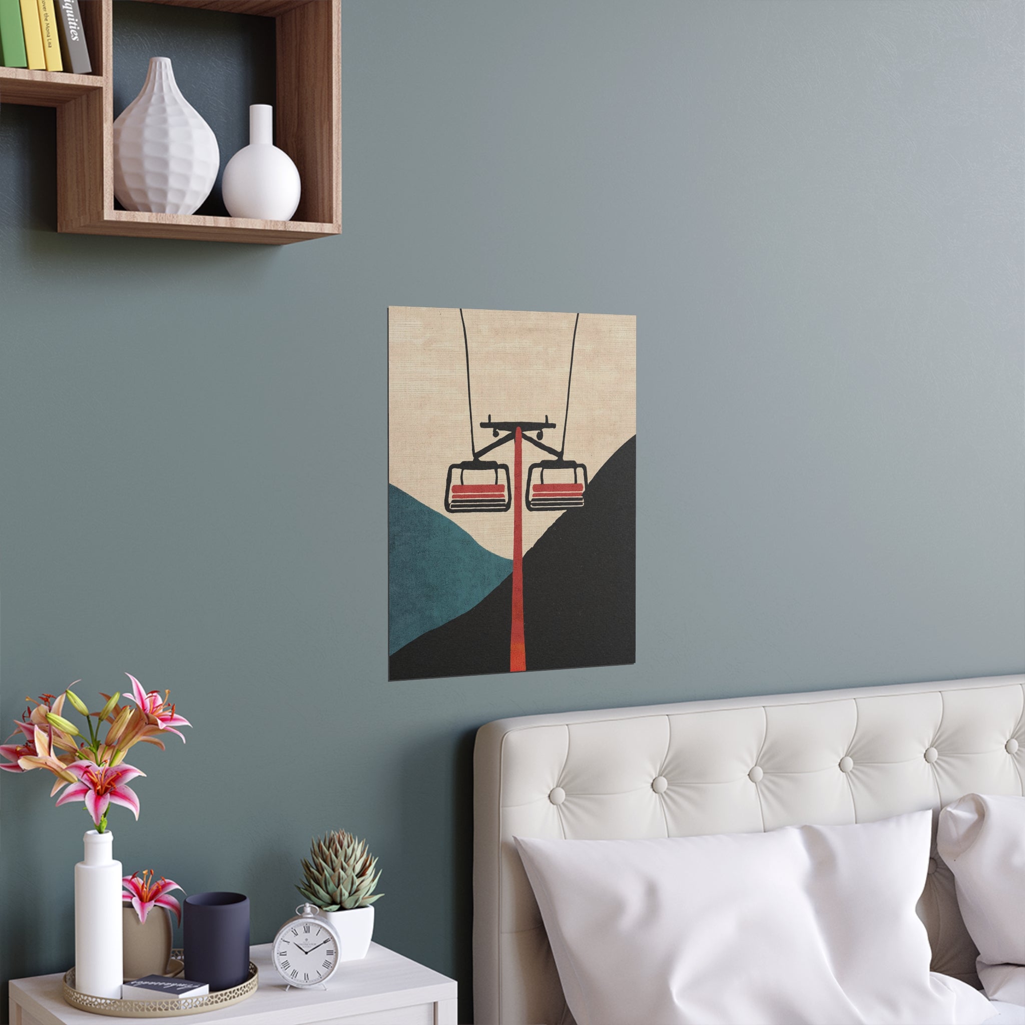 Midwest Mod Minimal Ski Lift Silk Poster, Indoor and Outdoor Decor, Unique Home Decor, Seasonal Decor, Christmas, Holiday, Winter, Cabin