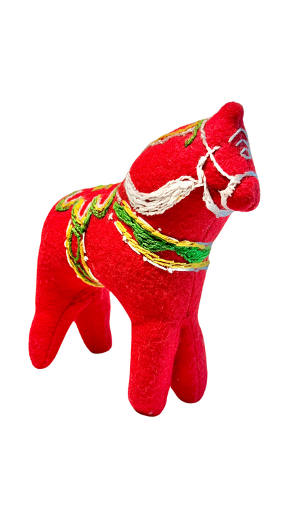 One of a Kind Embroidered Dala Horse Art Textile Plush Decor