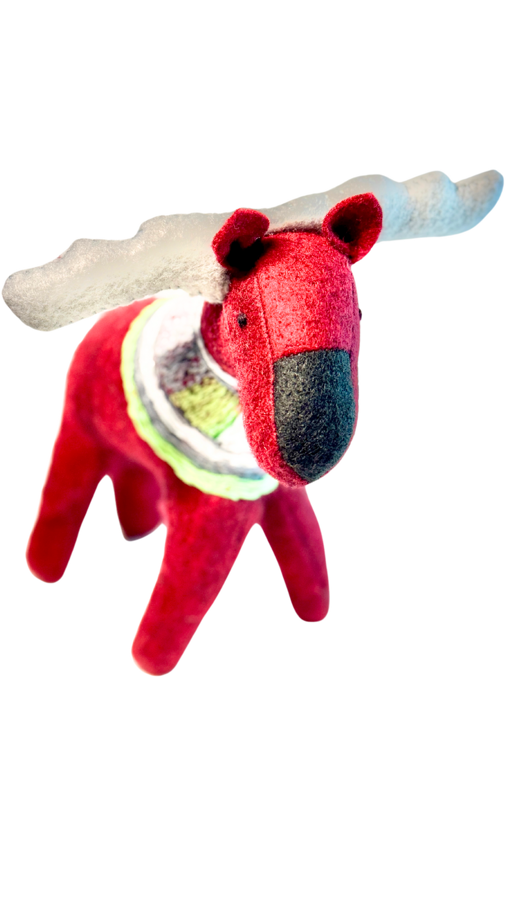One of a Kind Embroidered Moose Soft Art Textile Plush Decor
