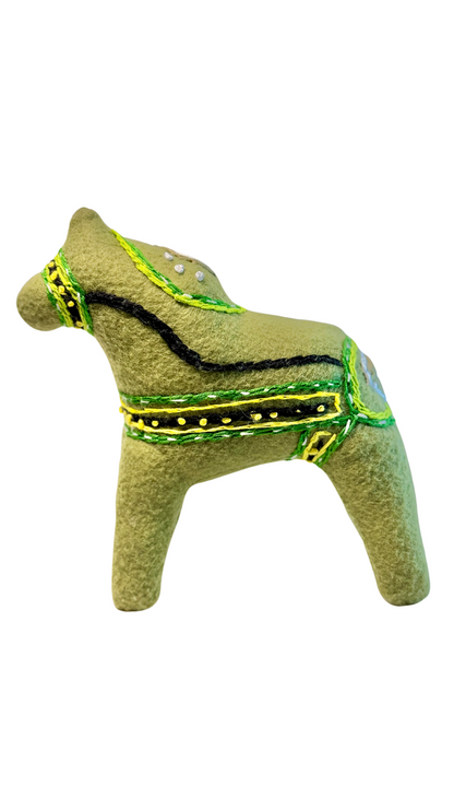 One of a Kind Embroidered Dala Horse Art Textile Plush Decor