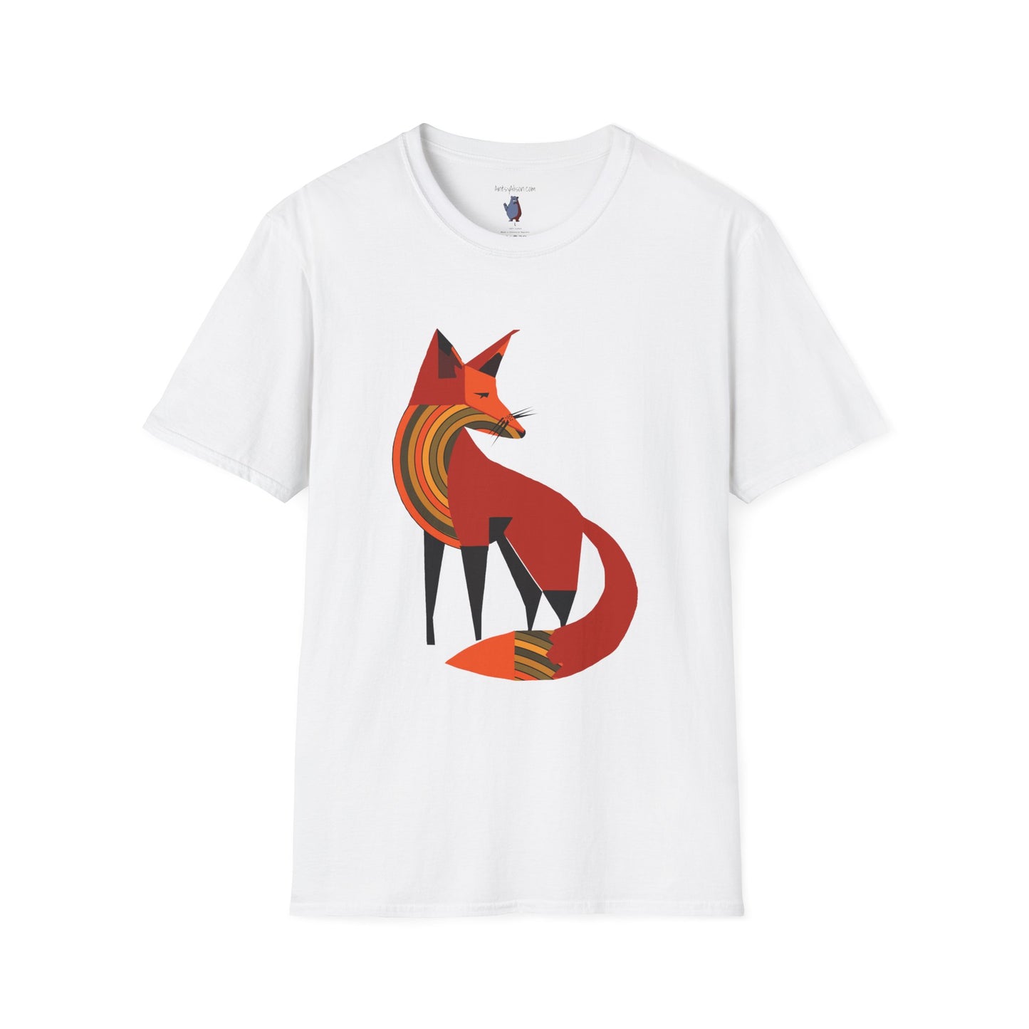 Sassy Striped Fox Graphic Art Tee - 100% Cotton T-Shirt