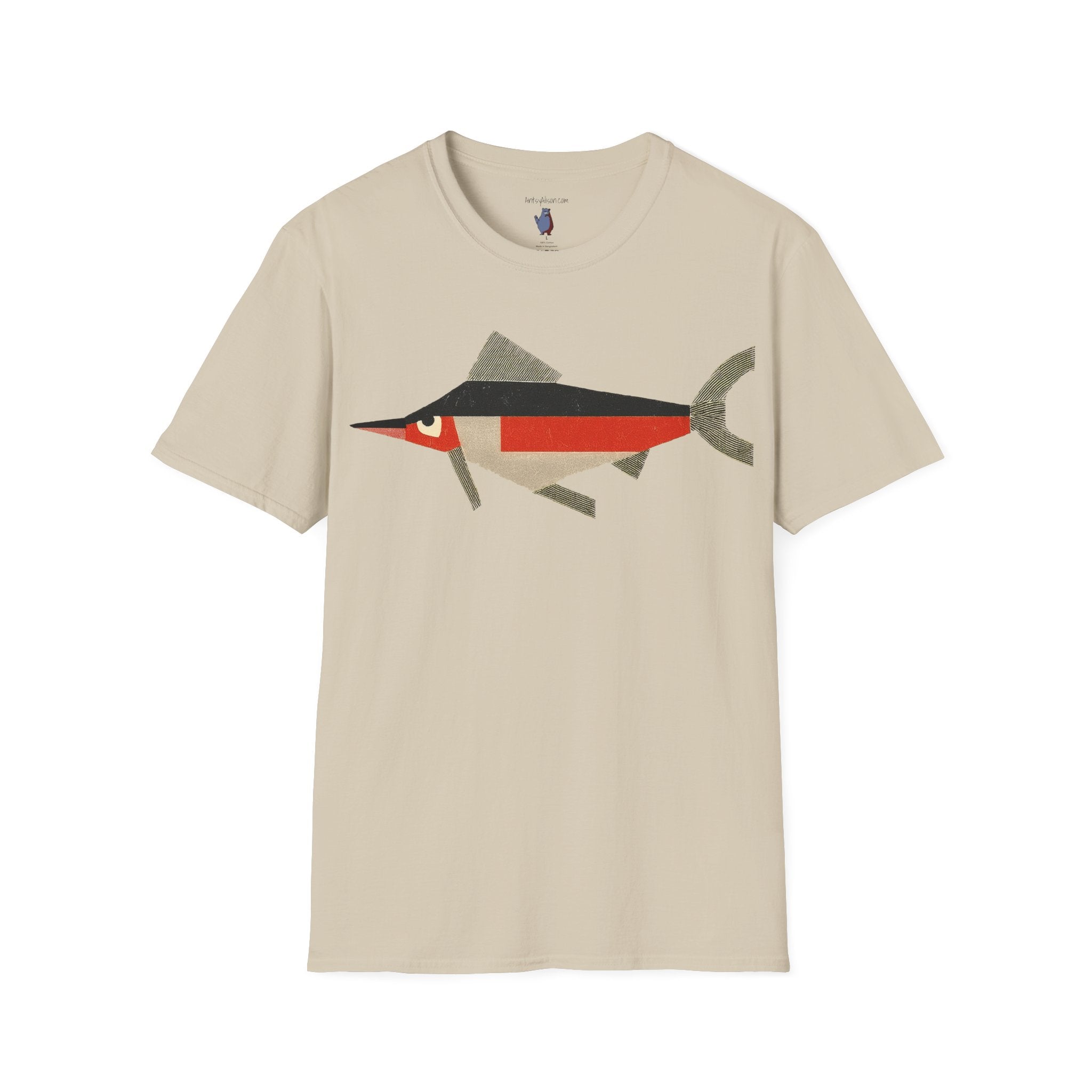 Mod Mad Swordfish Fish Graphic Art Tee - 100% Cotton T-Shirt