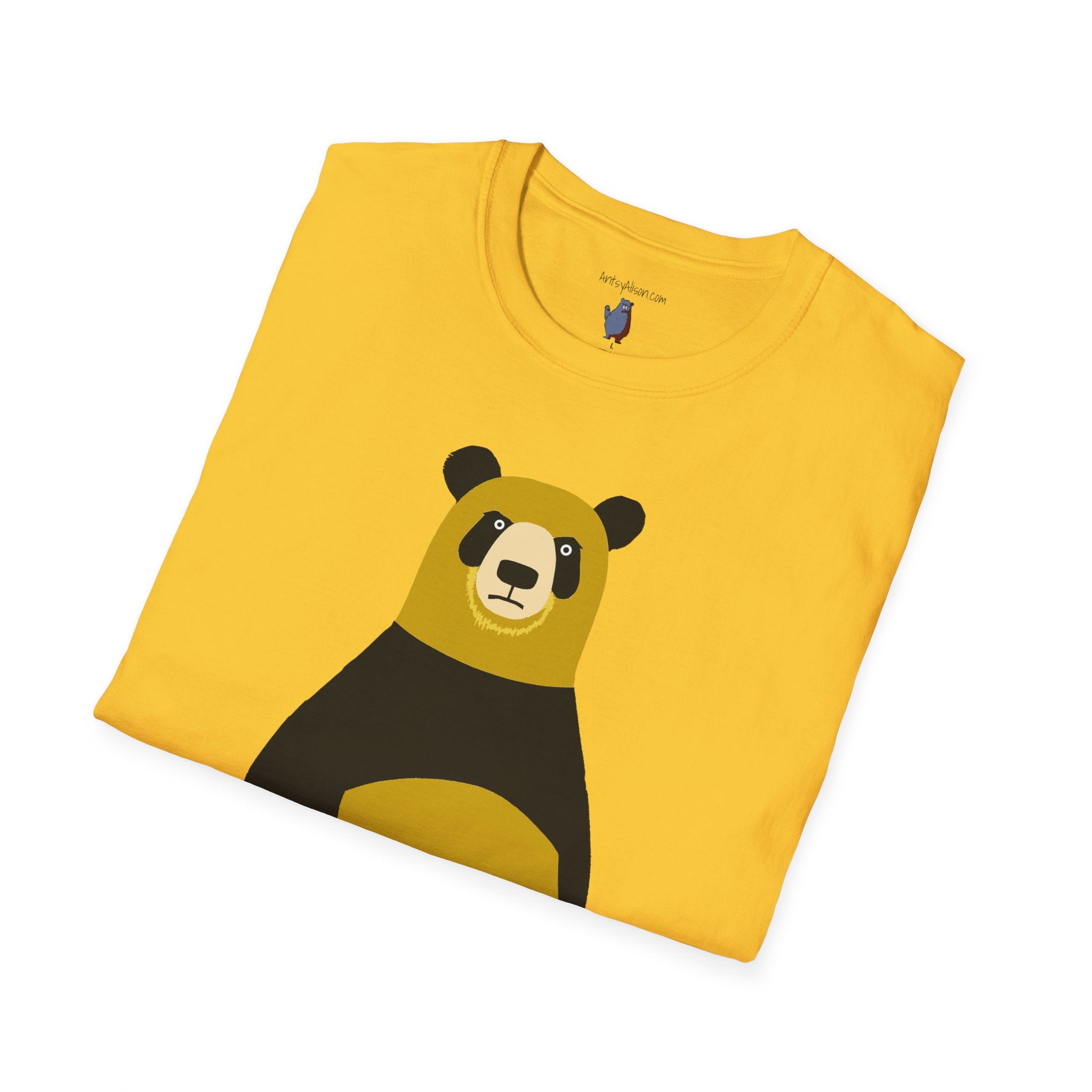 Yellow and Black Bear Number 5 Graphic Art - 100% Cotton T-Shirt