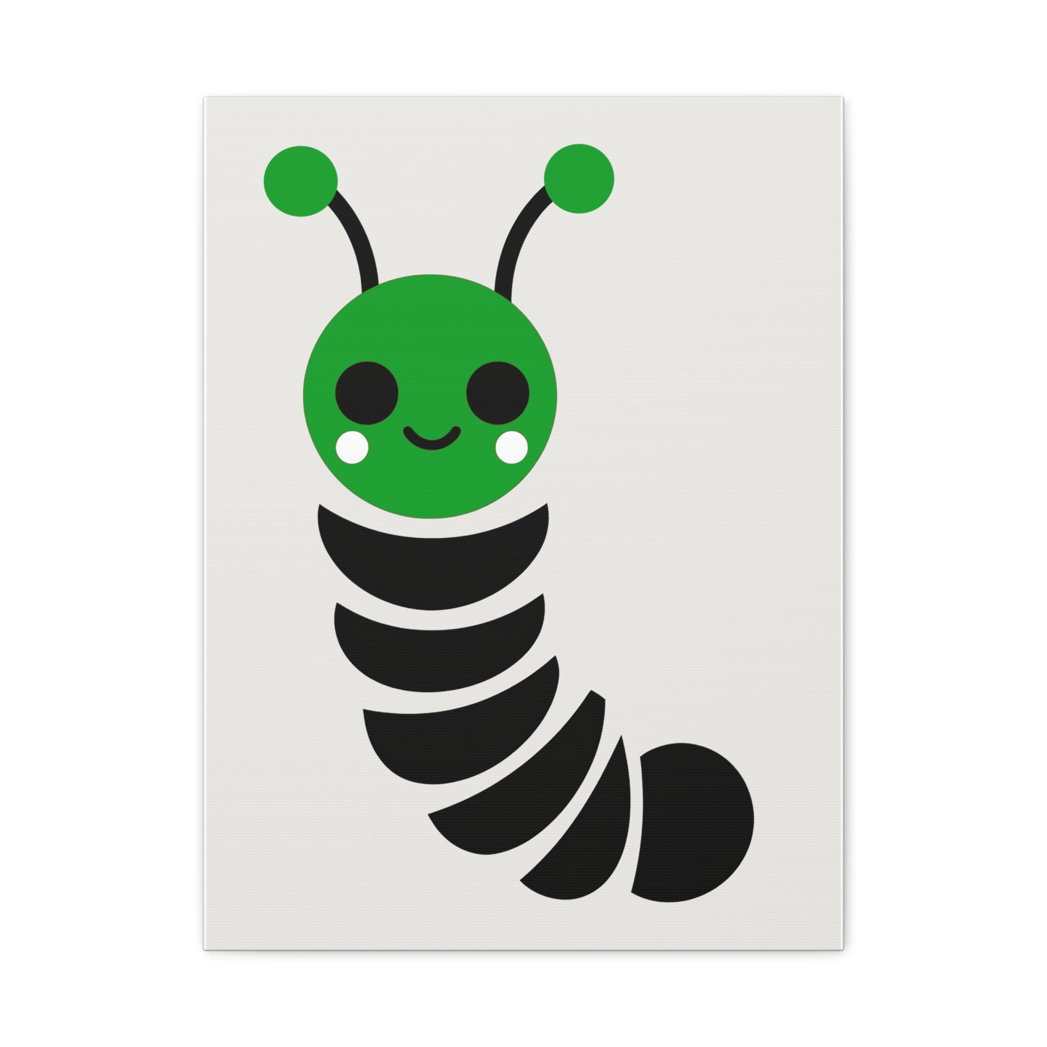 Midwest Modern Simple Graphic Green & Black Caterpillar Nursery Art Print - Matte Canvas, Stretched, 1.25"