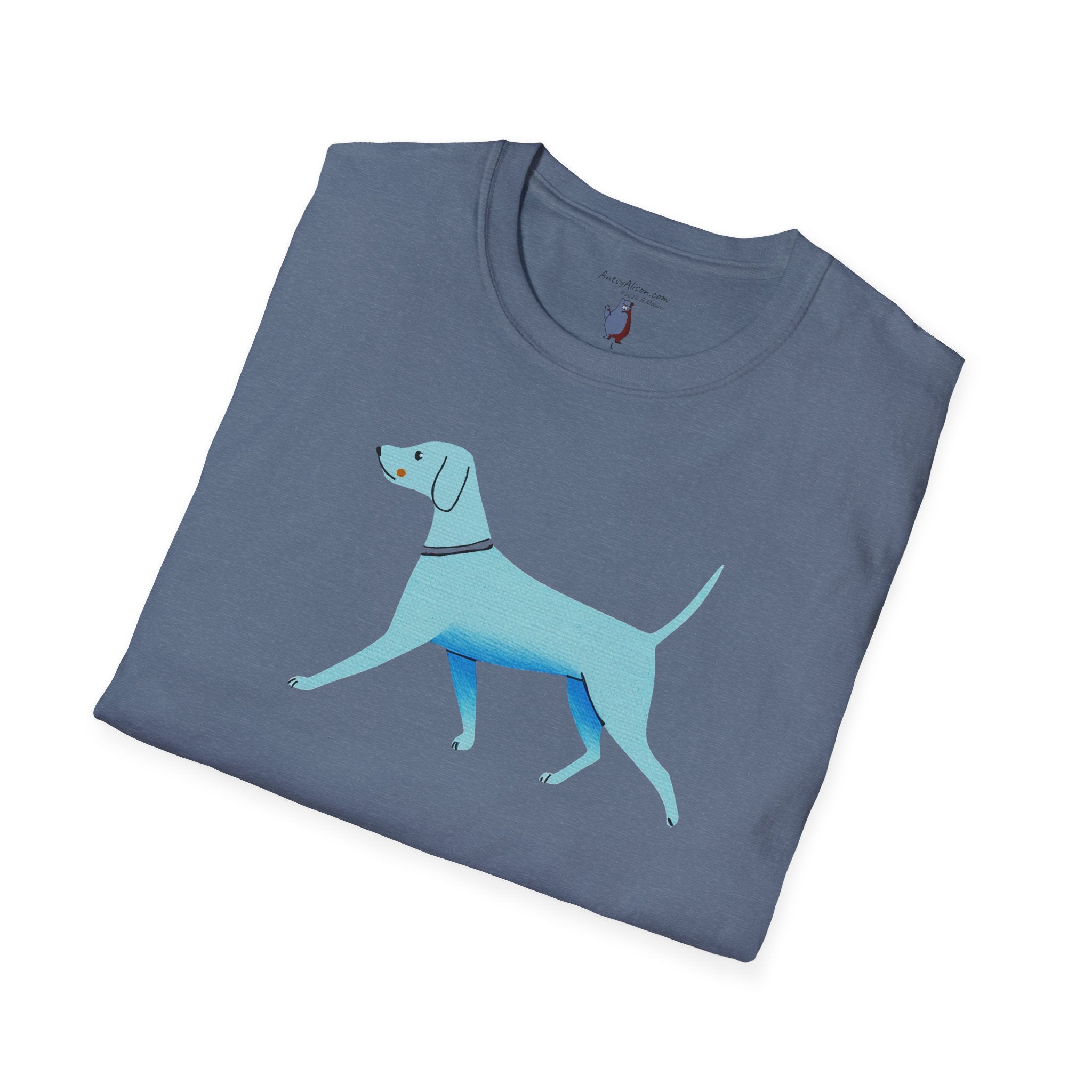 Midwest Modern Walking Blue Dog - 100% Cotton Graphic Tee - animal lovers, dogs, canines, blue