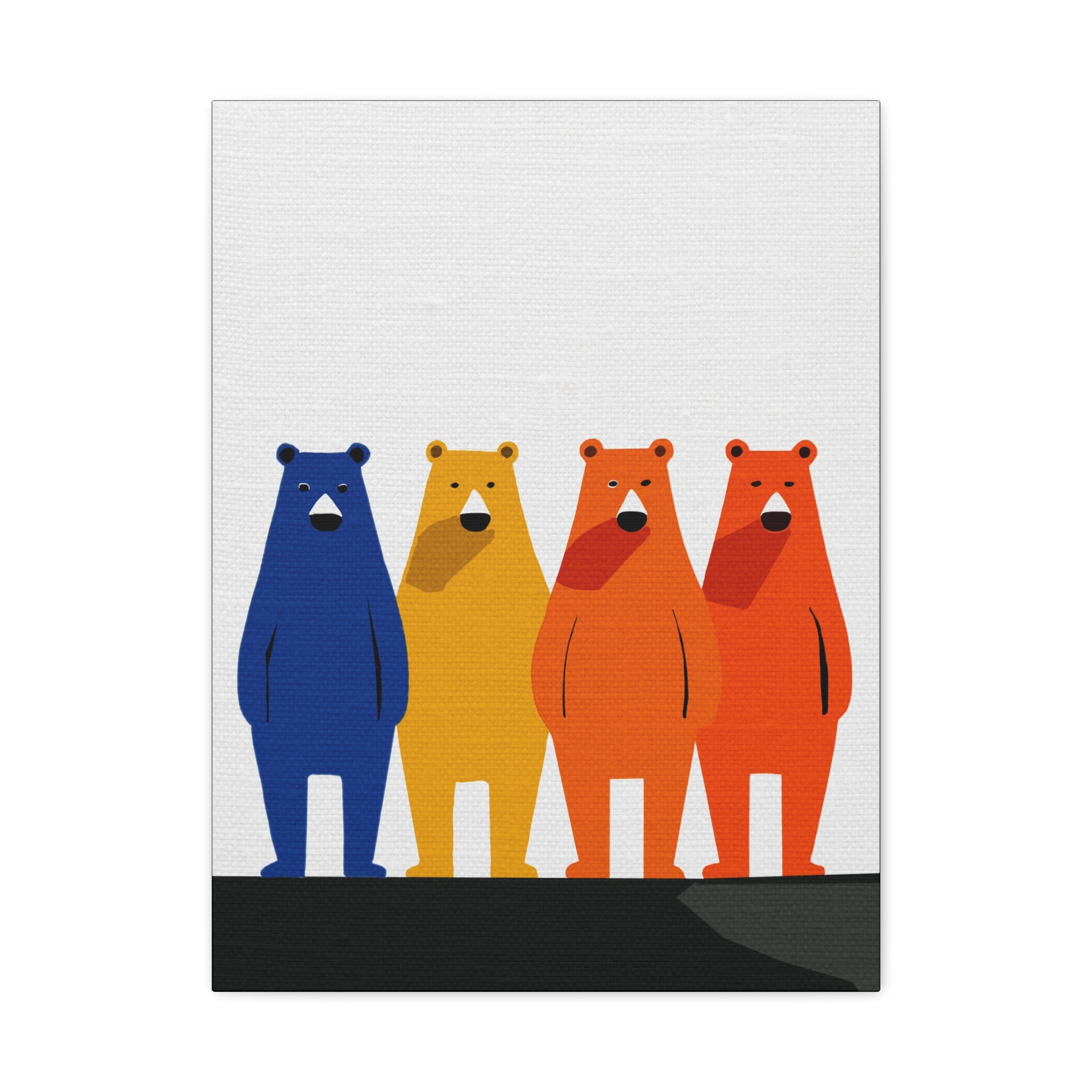 Midwest Modern Abstract Pop Primary Color Row of Four Bears Art - Matte Canvas, Stretched, 1.25" -  home decor, wall art, bears, primary colors