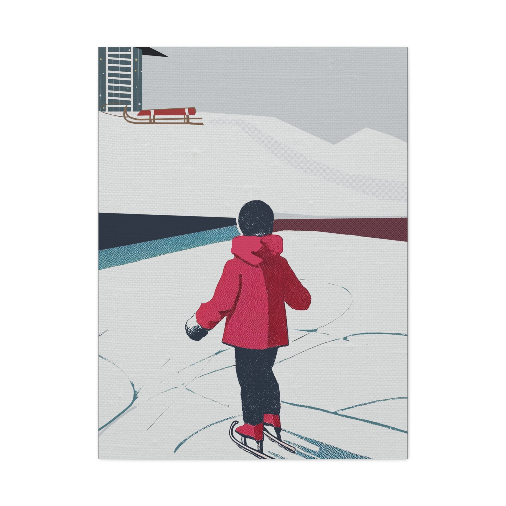 Midwest Mod To Skate or To Sled Winter Art Print - Matte Canvas, Stretched, 1.25"