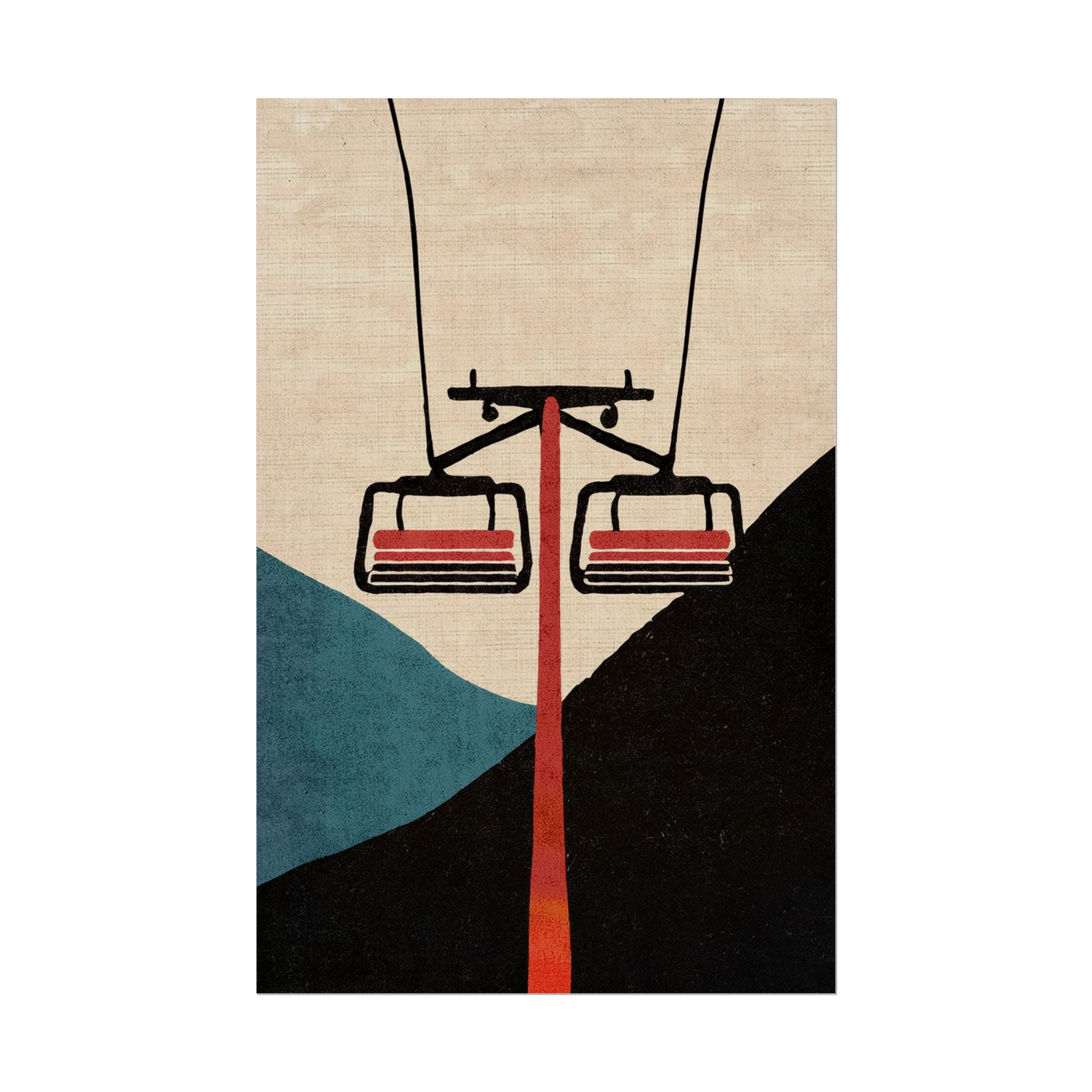 Midwest Mod Minimal Ski Lift Poster, Rolled Poster -  Ski, Ski Lift, Mountains, Snow, Winter, Sports