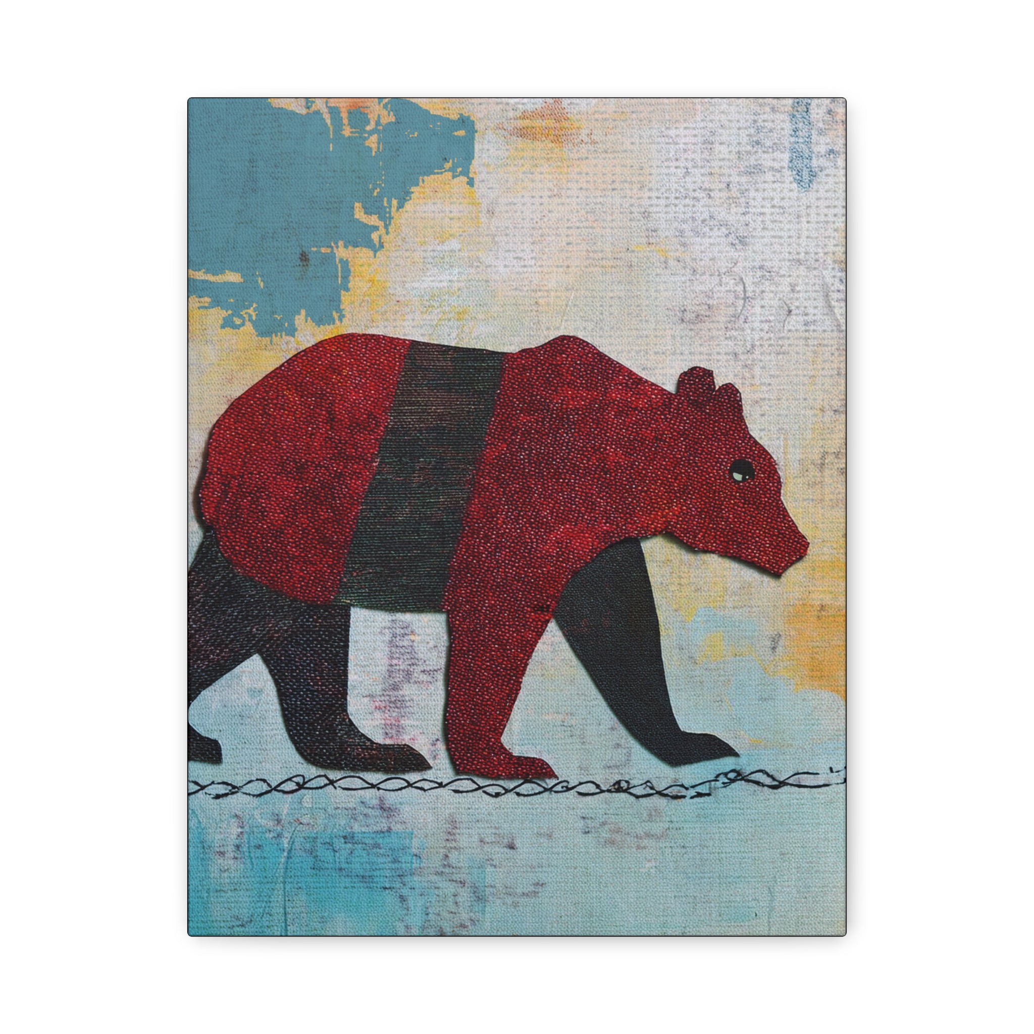 Collage Style Walking Bear - Matte Canvas, Stretched, 1.25"
