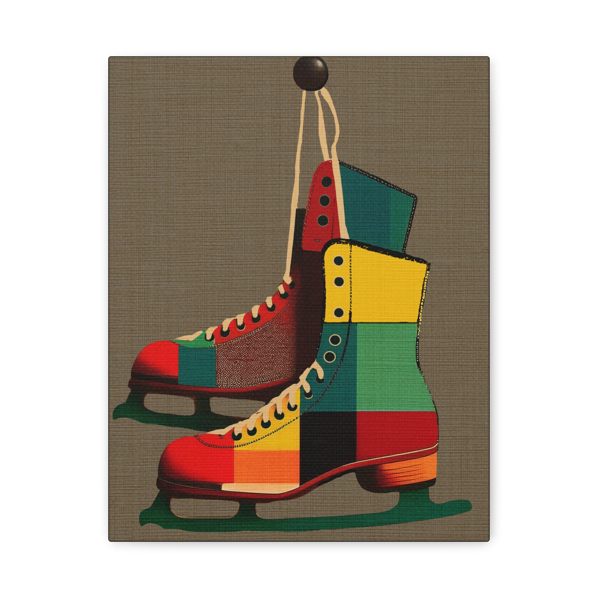Midwest Mod Seasonal Winter Art Print Pair of Ice Skates in Plaid - Matte Canvas, Stretched, 1.25"
