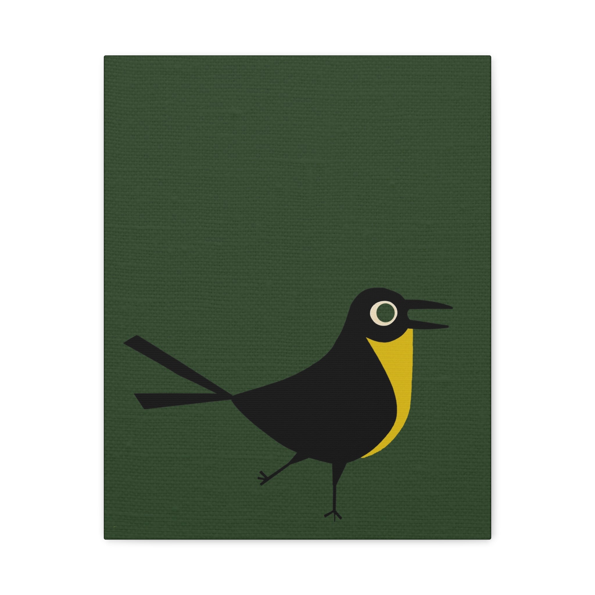Midwest Modern Happy Bird Print - Matte Canvas, Stretched, 1.25" - wall decor, fun art, modern, simple, graphic, bird, green, happy