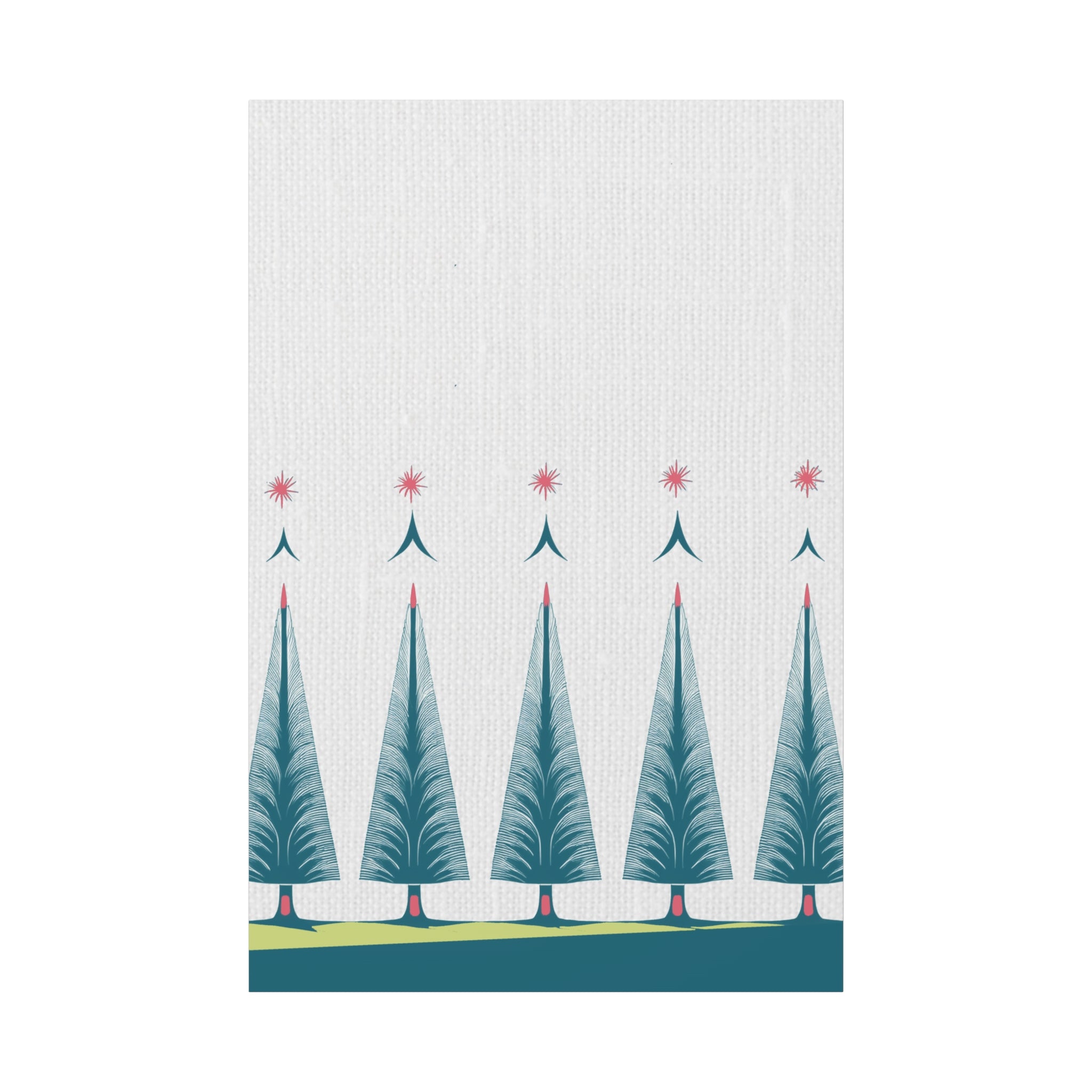 Midwest Mod Holiday Five Folk Trees Print- Matte Canvas, Stretched, 1.25", holiday decor, Christmas, Trees, Whimsical, Scandi, Folk