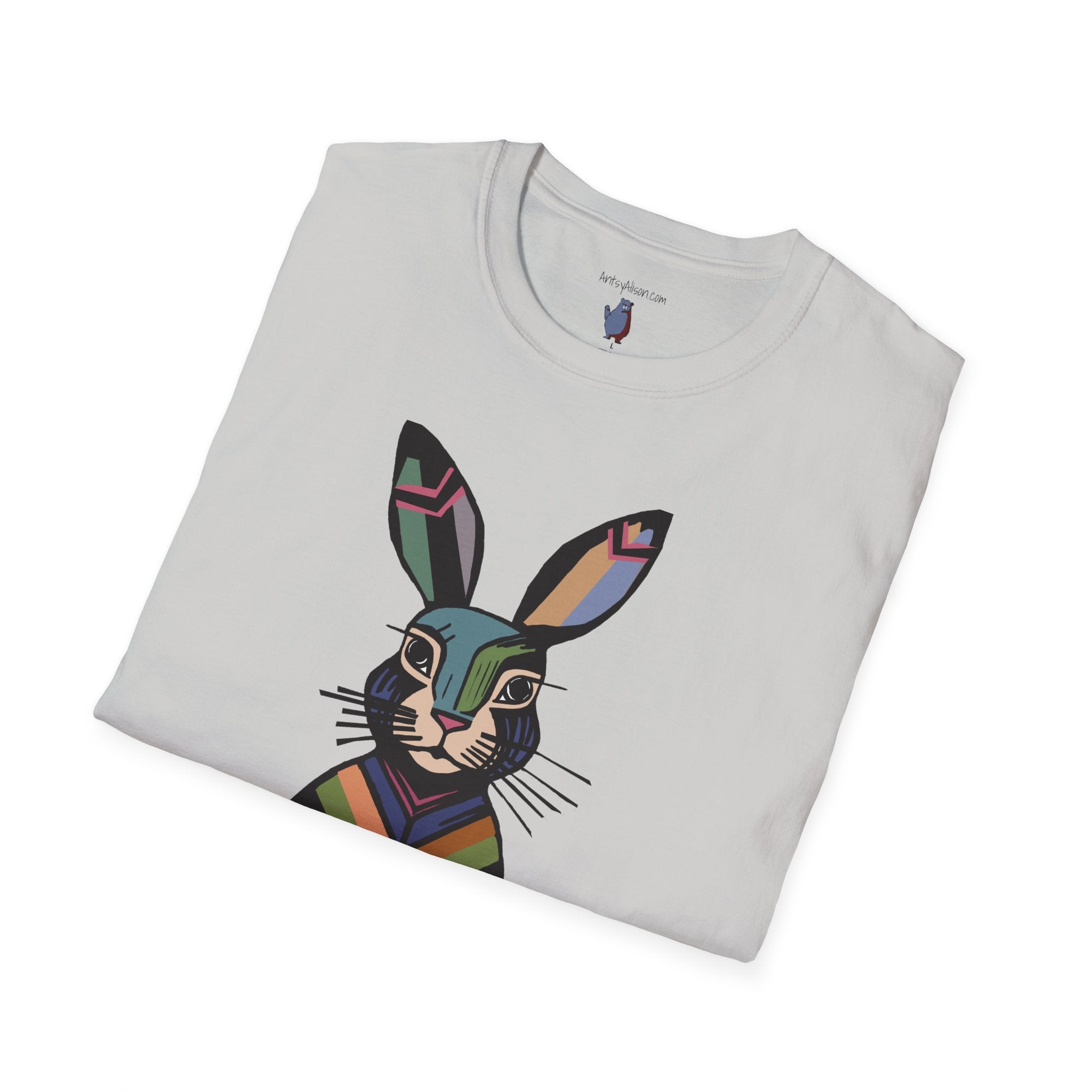 Striped Standing Bunny Rabbit - 100% Cotton T-Shirt