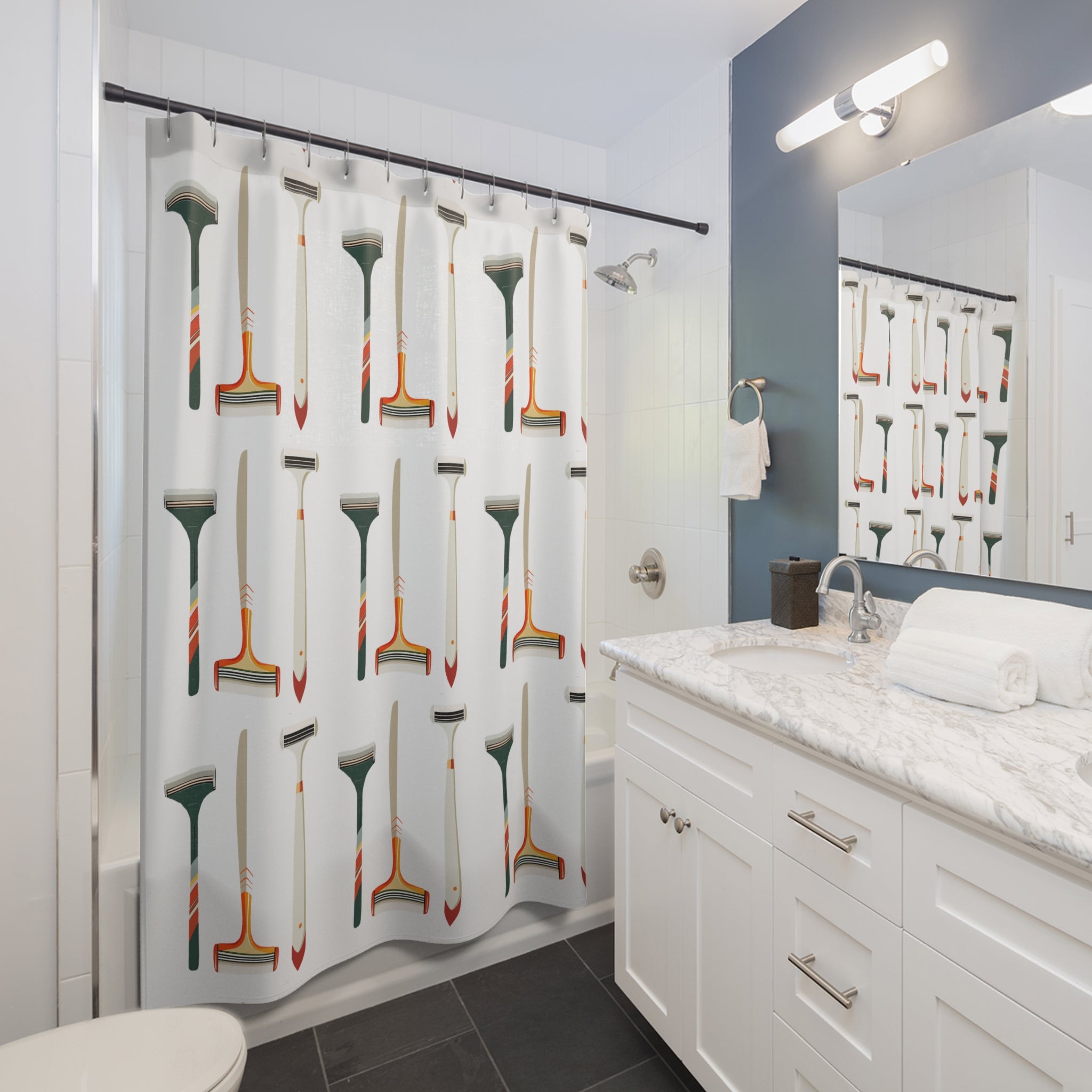 Modern Pop Art Style Shaving Razor Shower Curtain