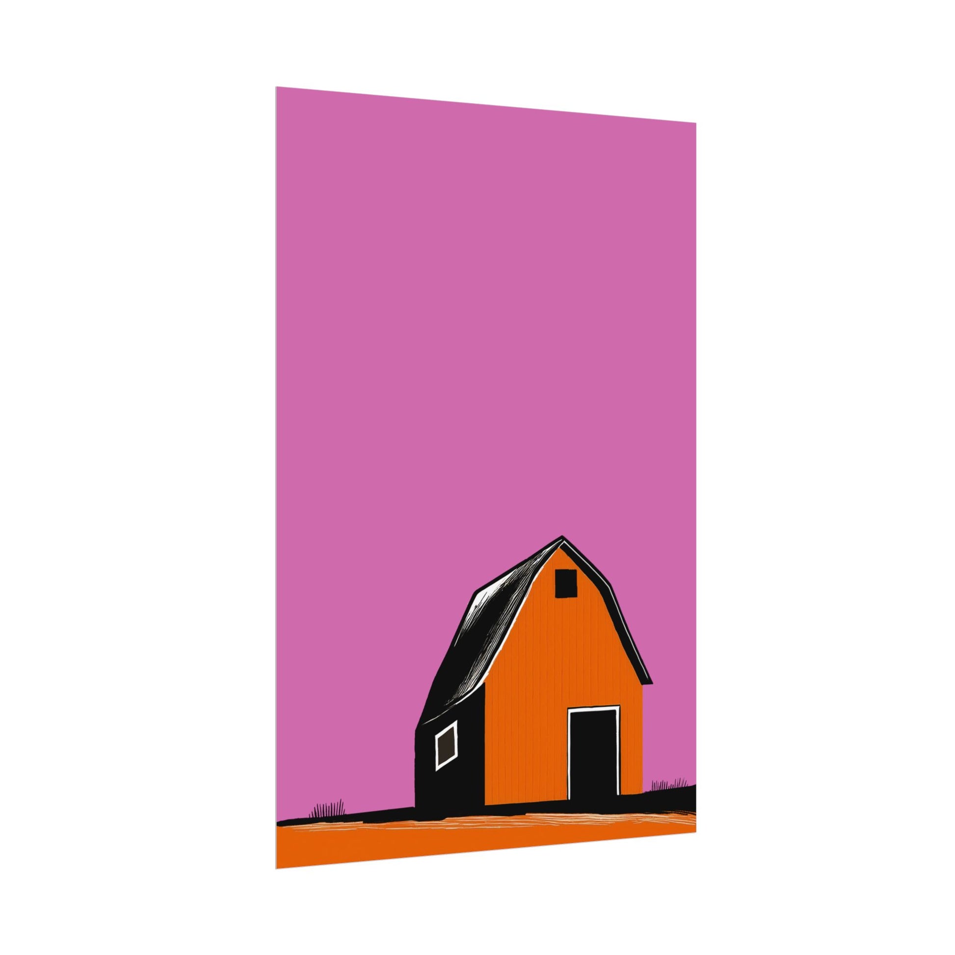 Midwest Modern Prairie Orange Barn Landscape Rolled Poster | Wall Art, Midwest Mod, Prairie, Landscape, Barn