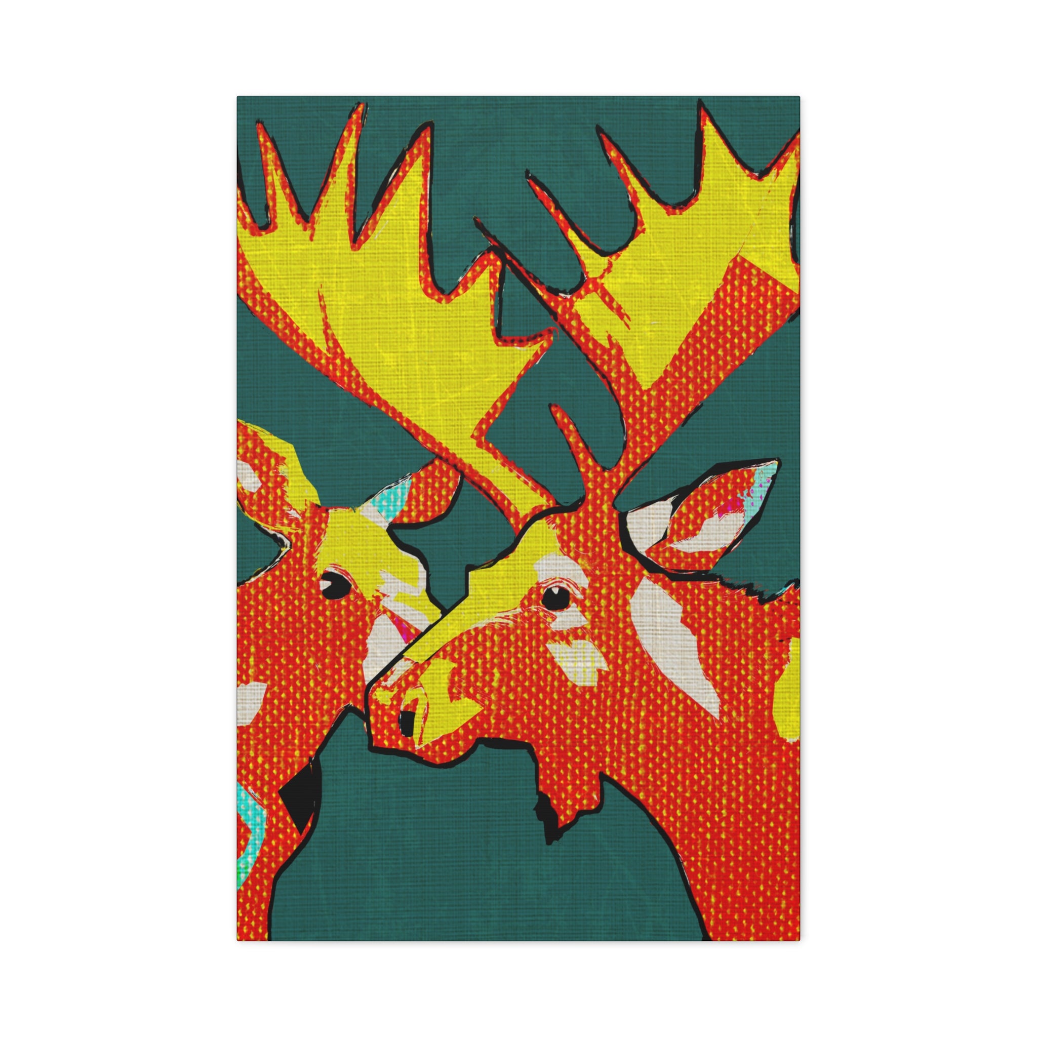 Midwest Mod Moose Pair Pop Art Winter Print- Matte Canvas, Stretched, 1.25", holiday decor, winter, moose