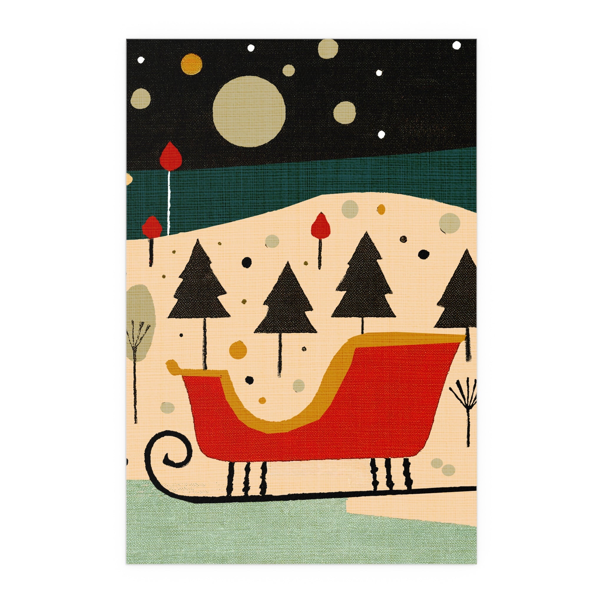 Midwest Mod Magical Holiday Sleigh Silk Poster, Indoor and Outdoor Decor, Unique Home Decor, Seasonal Decor, Christmas, Holiday, Winter, Sleigh