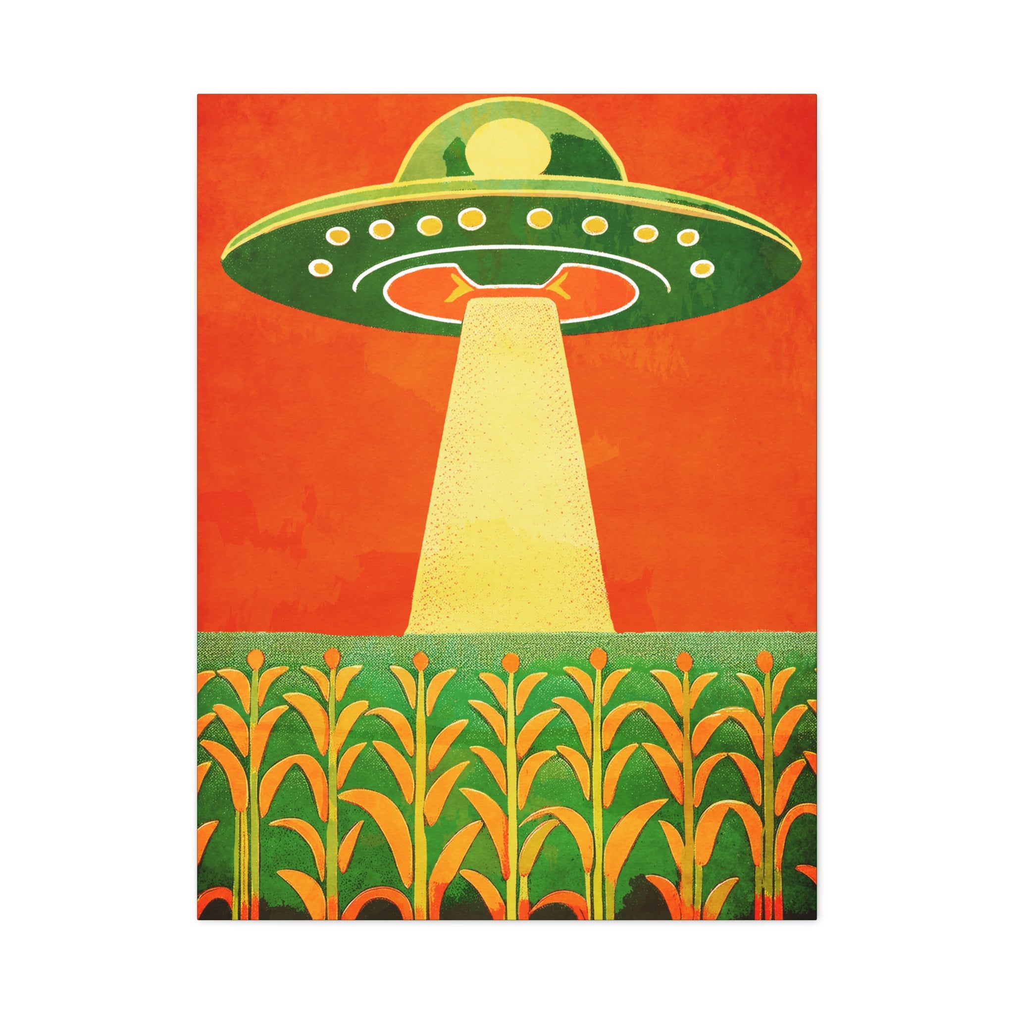 Midwest Modern UFO and Corn Art Print - Matte Canvas, Stretched, 1.25"