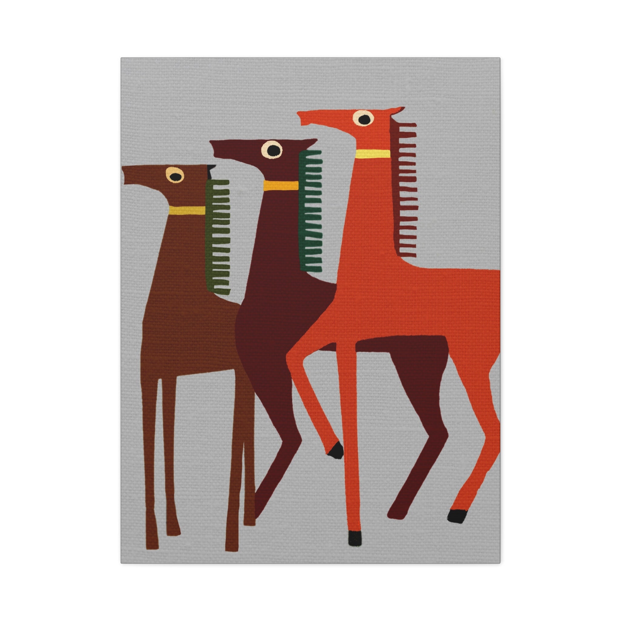 Midwest Modern Abstract Folk Art Style Horse Trio Art - Matte Canvas, Stretched, 1.25" -  home decor, wall art, folk art, horses