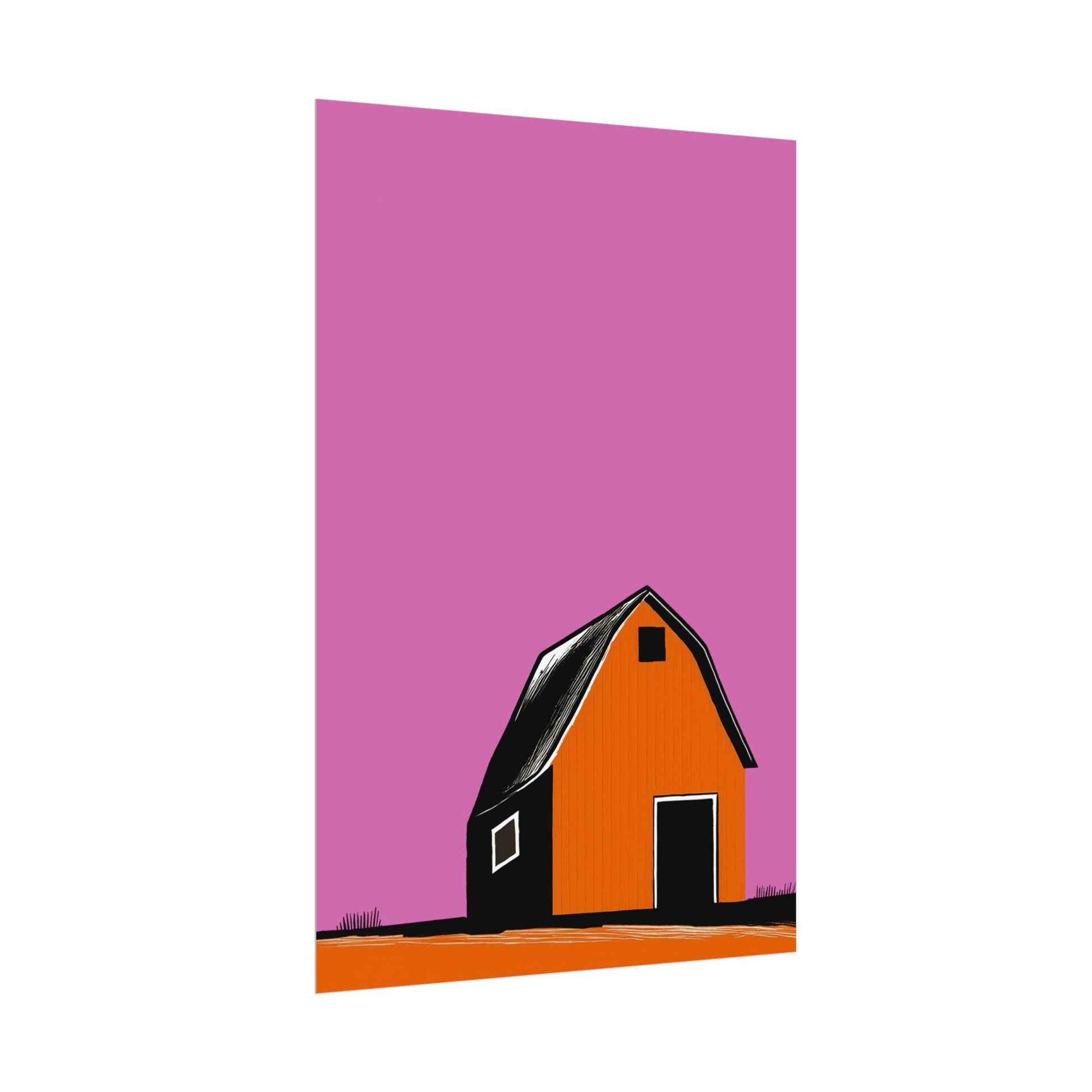 Midwest Modern Prairie Orange Barn Landscape Rolled Poster | Wall Art, Midwest Mod, Prairie, Landscape, Barn