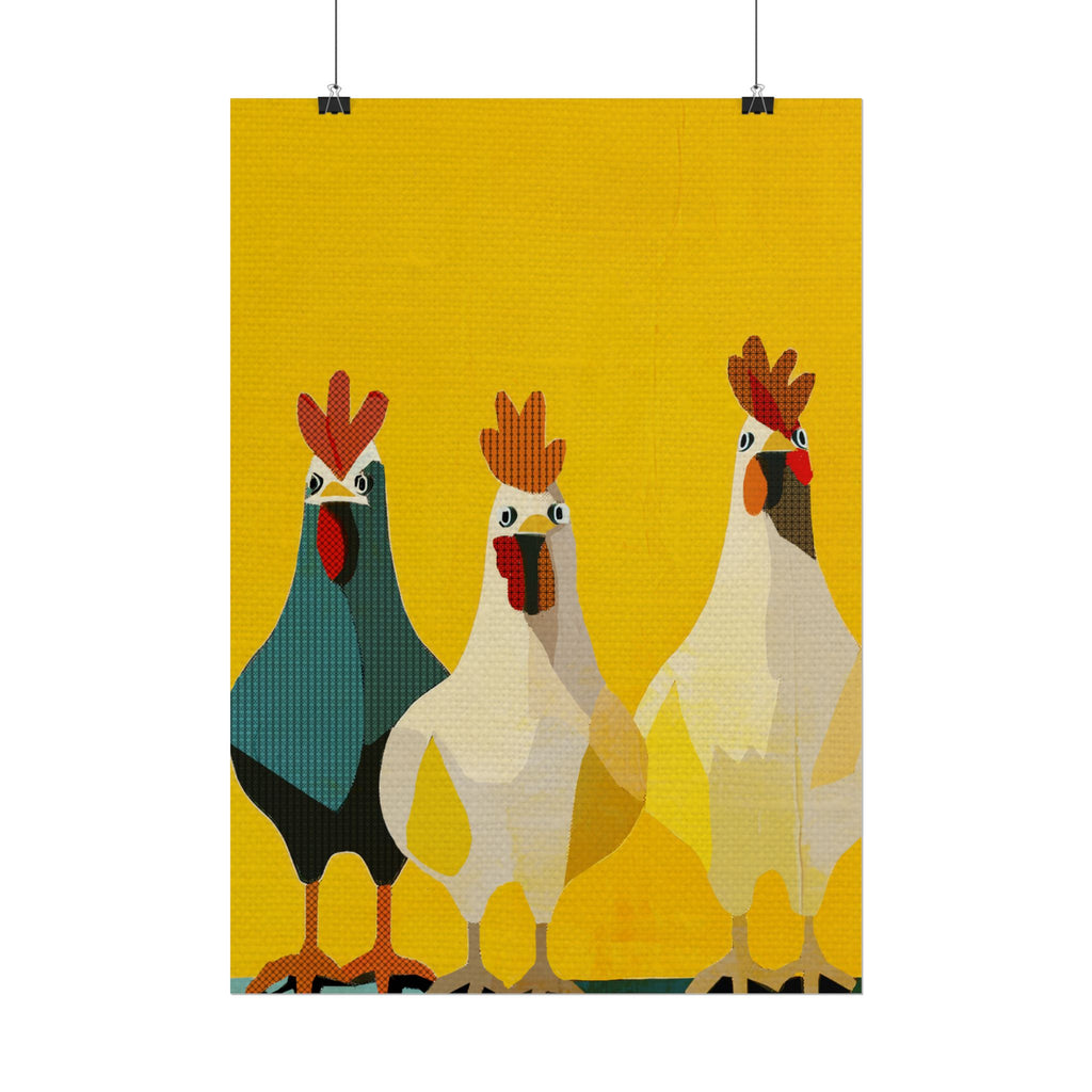 Midwest Modern Pop Art Chicken Trio Two Print Rolled Poster | Farmhouse Wall Art, Rustic Decor, Animal Print, Kitchen Decor, Gift For Chicken Lovers