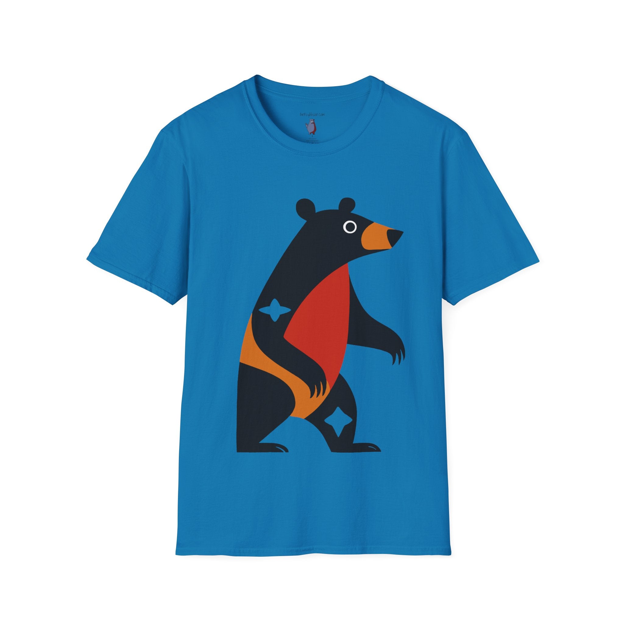 Mod Diamond Black Bear Graphic Art Tee - 100% Cotton T-Shirt