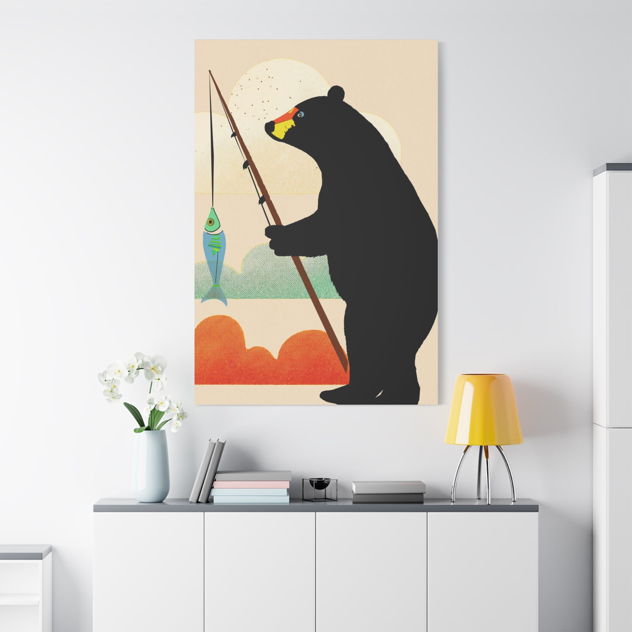 Fishing Bear with Catch Graphic Art Print - Matte Canvas, Stretched, 1.25"