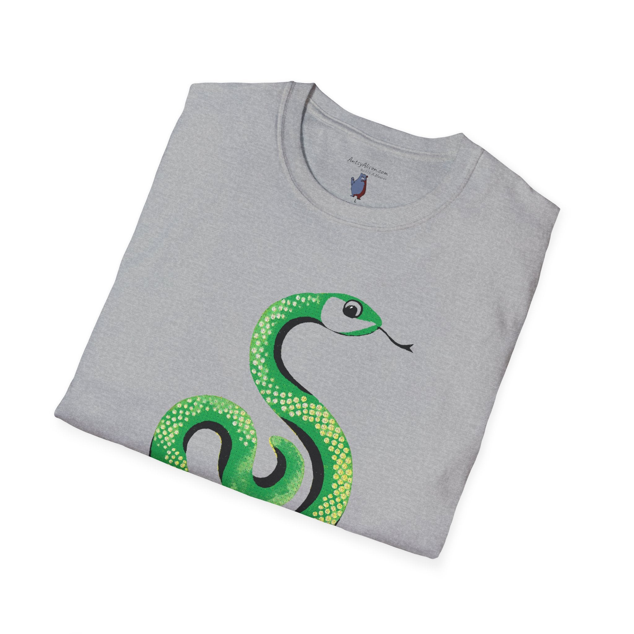 Midwest Modern Pop Icon Green Snake- 100% Cotton Graphic Tee - animal lovers, green, snake, reptile