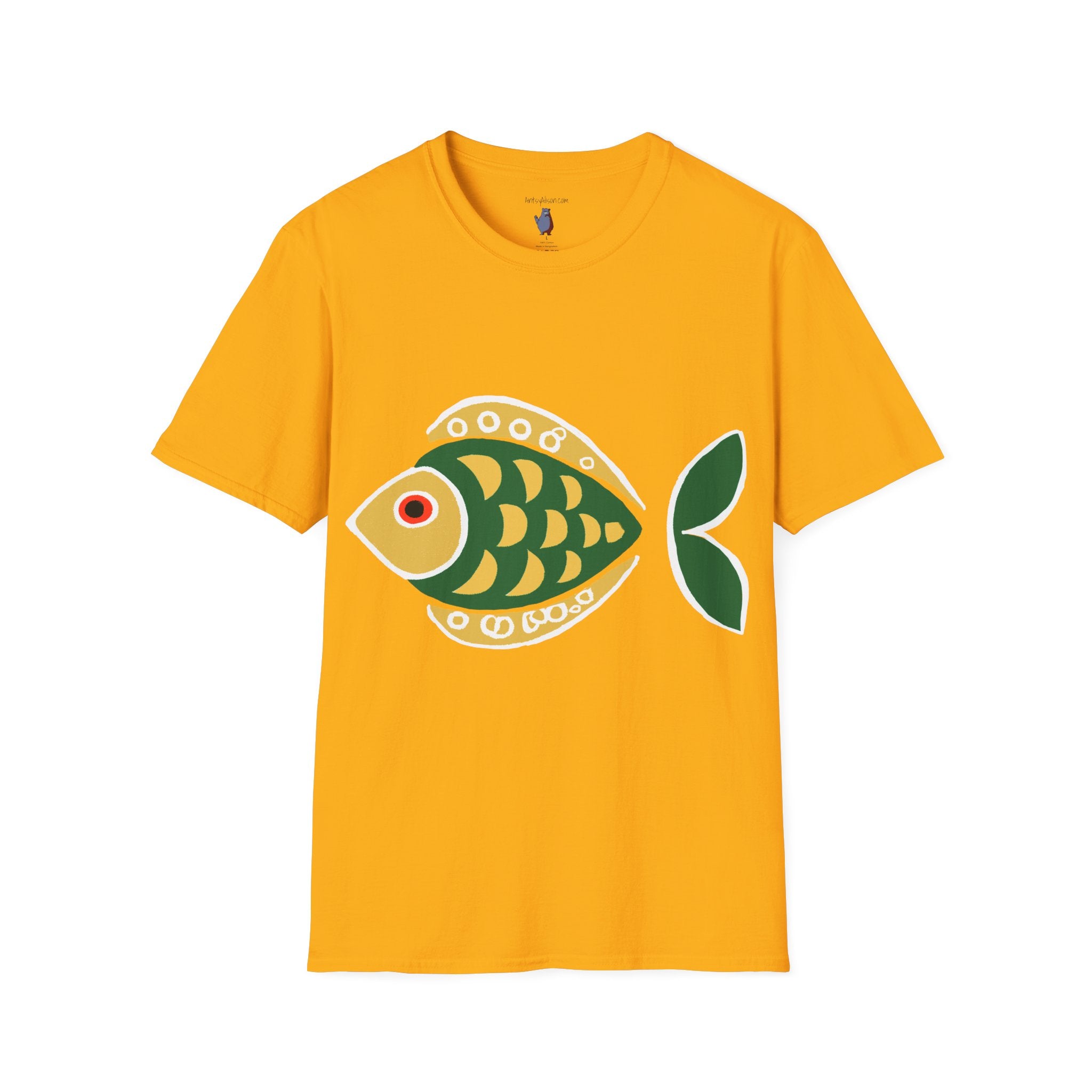 Retro Fish Graphic Art Tee - 100% Cotton T-Shirt