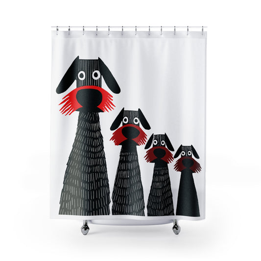 Retro Inspired Wide Eyed Dogs Shower Curtain Red Gradient