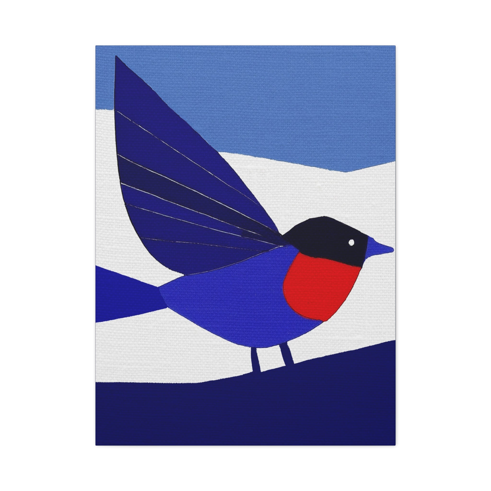 Midwest Modern Abstract Bird in Blue and Red Folk Art - Matte Canvas, Stretched, 1.25" -  home decor, wall art, bird, folk art