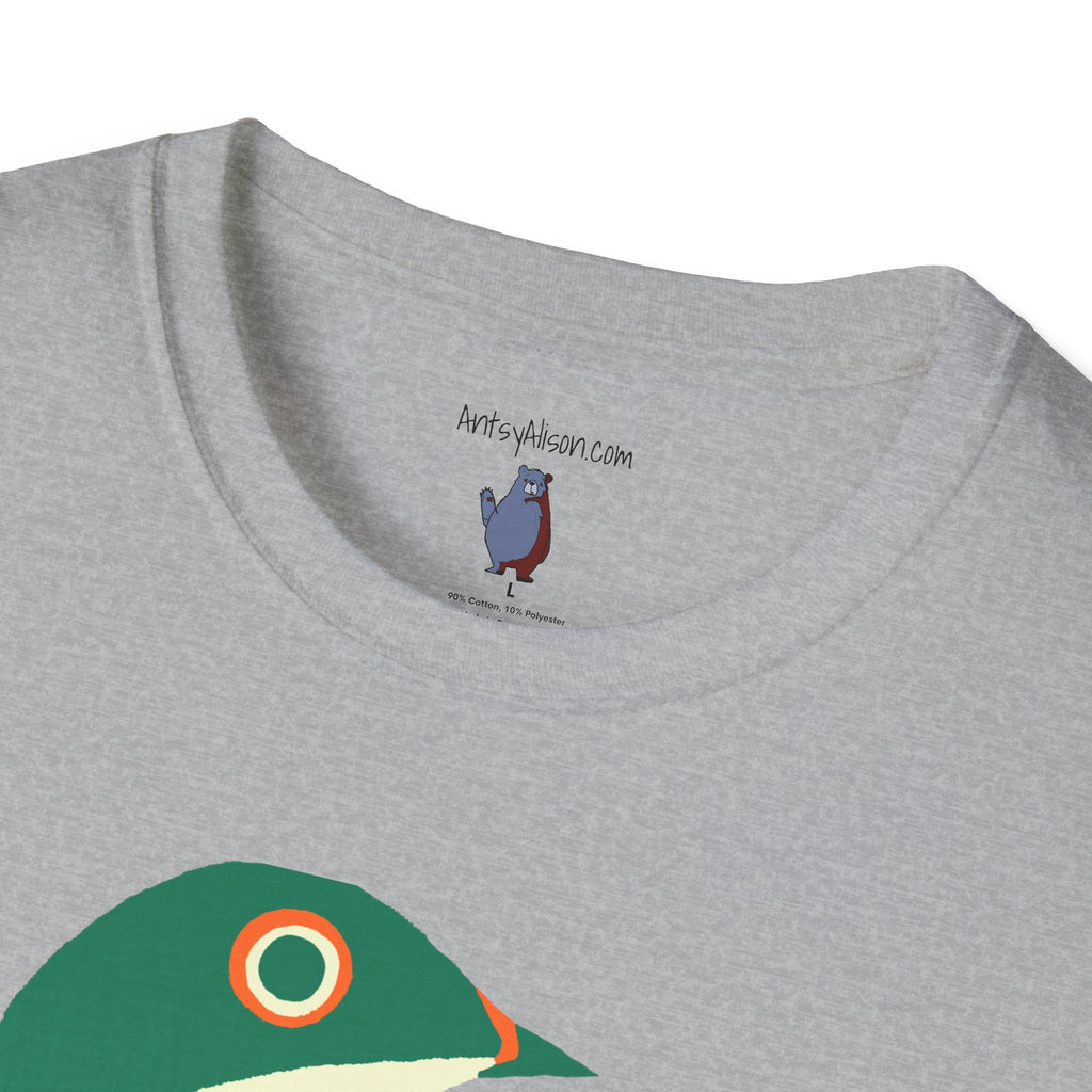 Green and Orange Moon Bird Graphic Art Tee - 100% Cotton T-Shirt