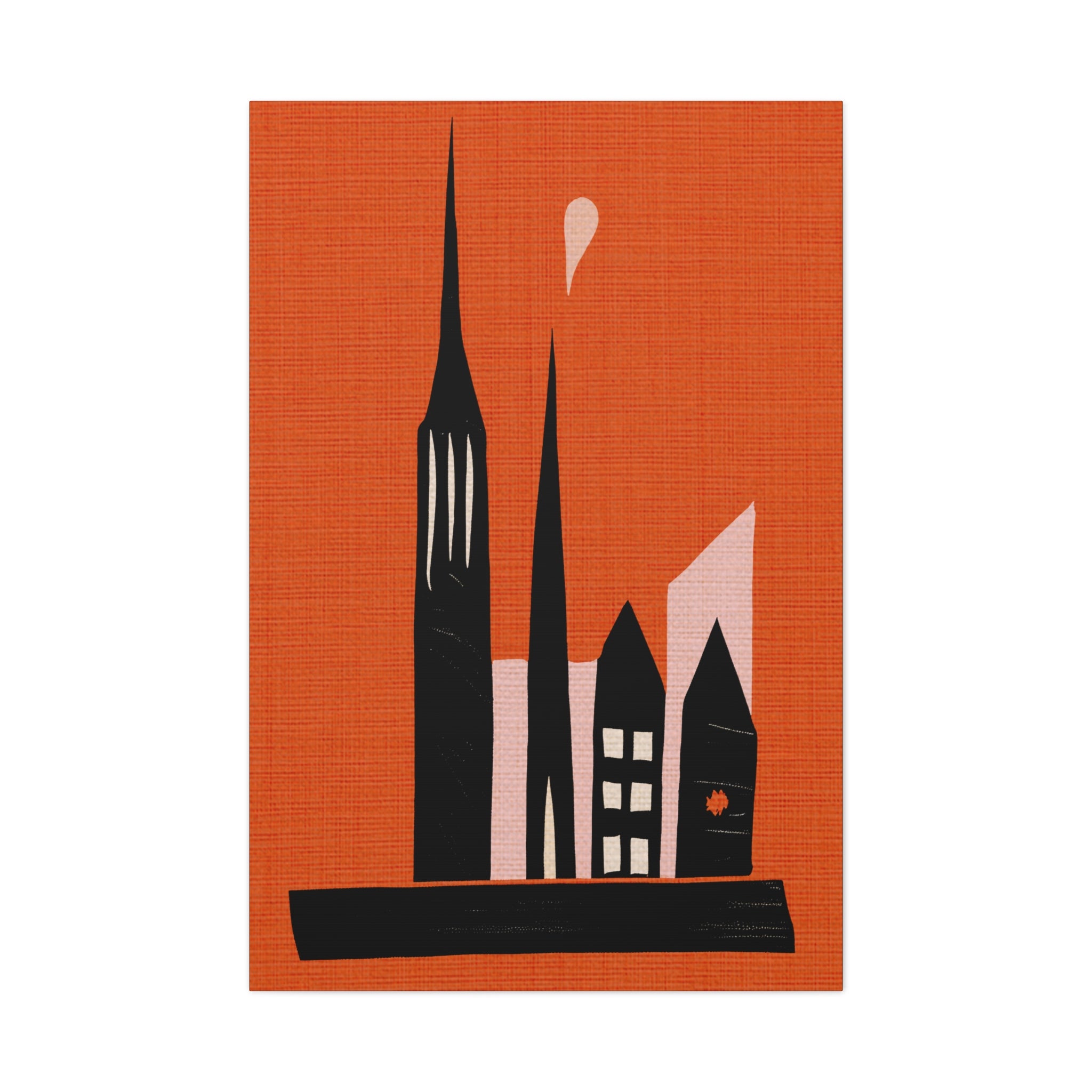 Midwest Modern Small Town Skyline in Orange - Matte Canvas, Stretched, 1.25"