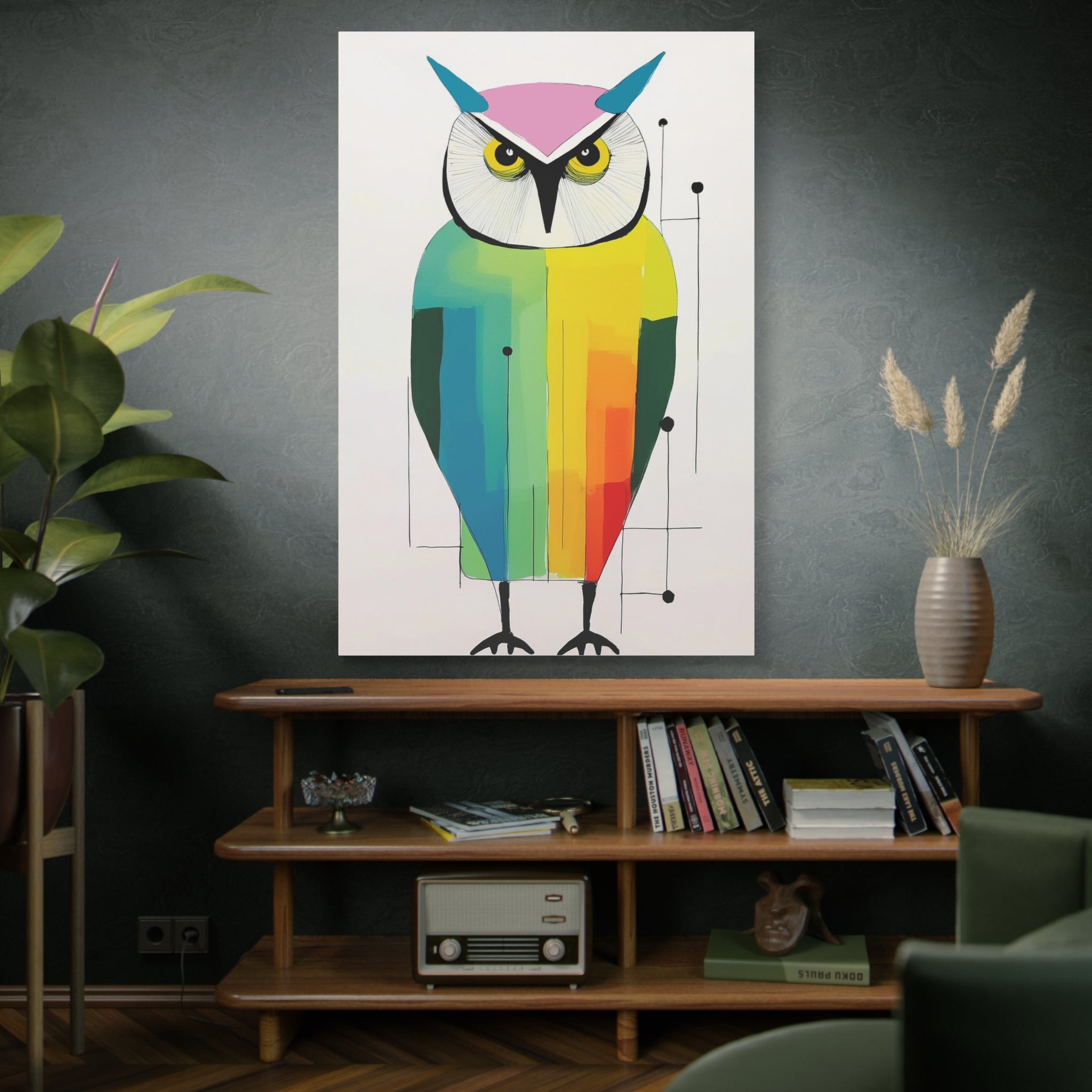 Modern Graphic Art Print Mod Inspired Owl - Matte Canvas, Stretched, 1.25"