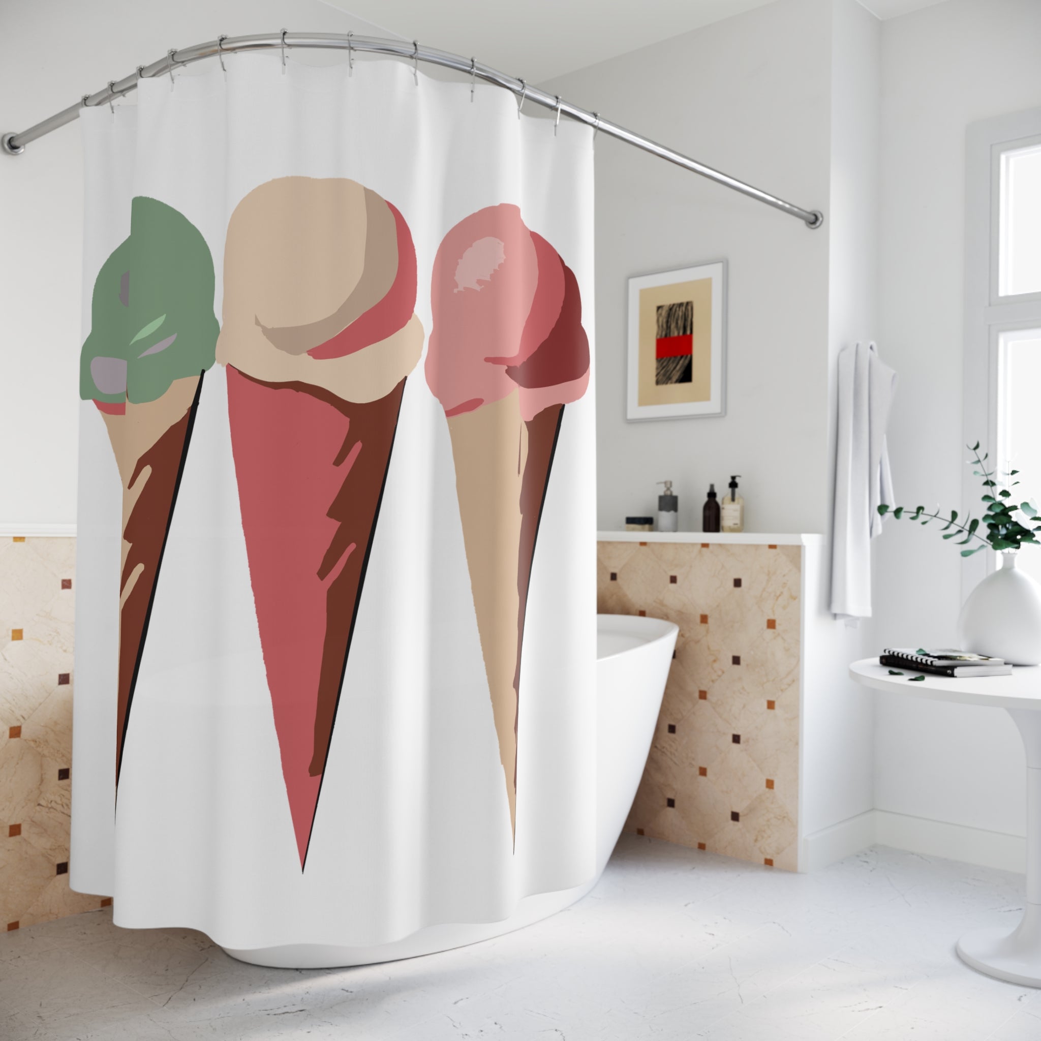 Modern Ice Cream Cone Shower Curtain