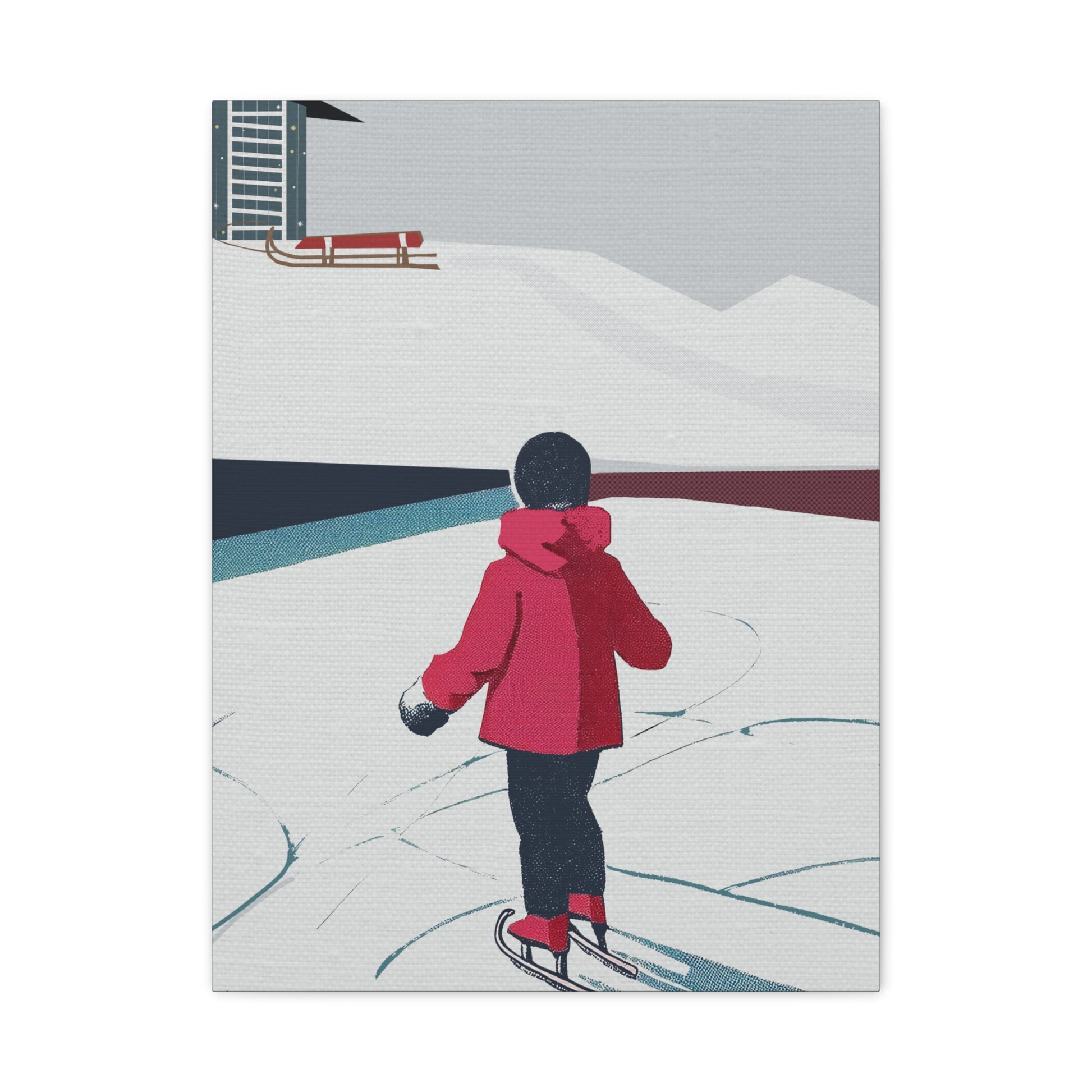 Midwest Mod To Skate or To Sled Winter Art Print - Matte Canvas, Stretched, 1.25"