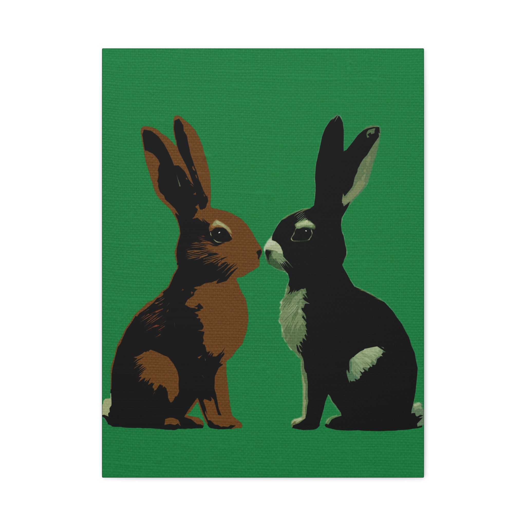 Midwest Modern Kissing Bunnies Print - Matte Canvas, Stretched, 1.25" -  home decor, wall art, nature, bunny, rabbit, love