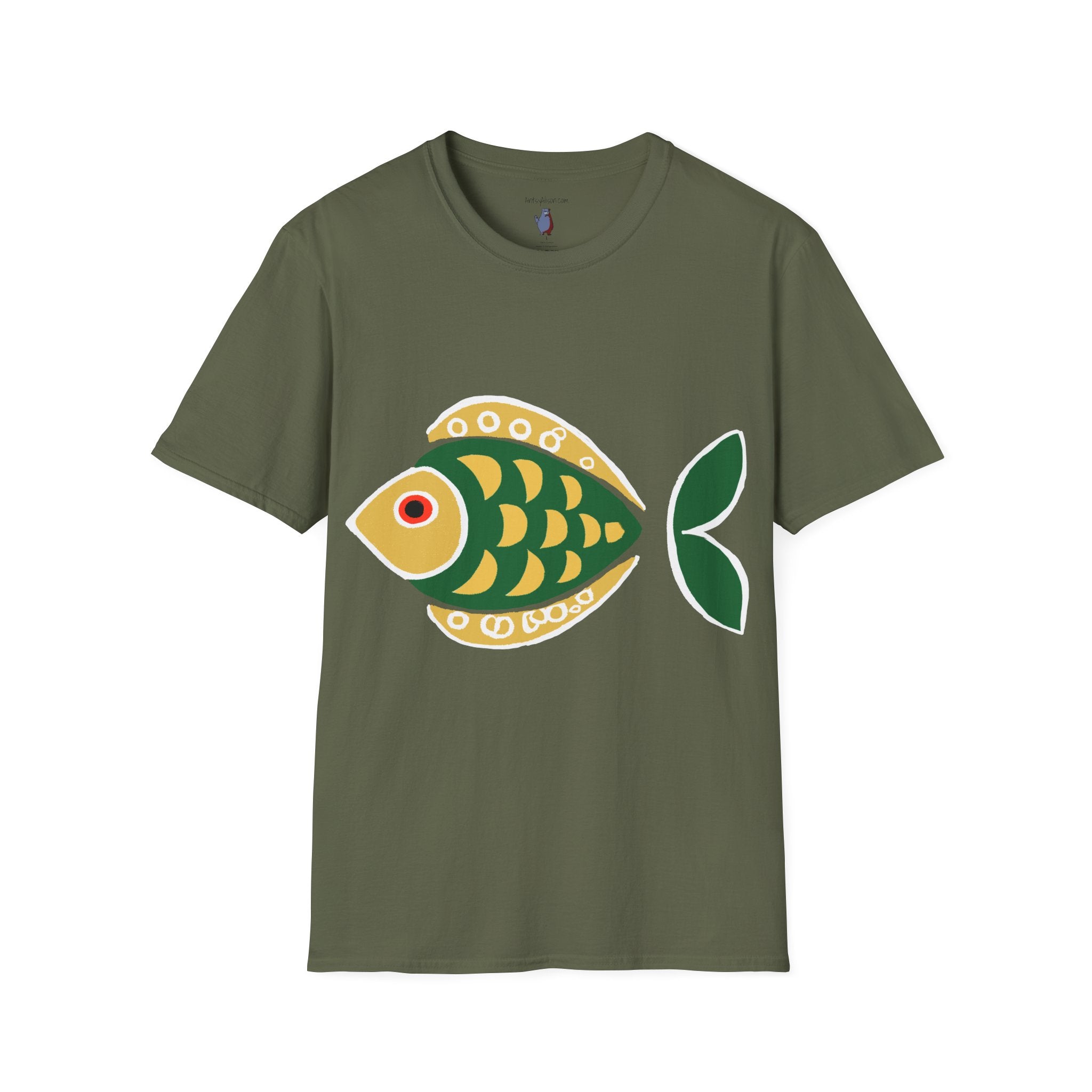 Retro Fish Graphic Art Tee - 100% Cotton T-Shirt