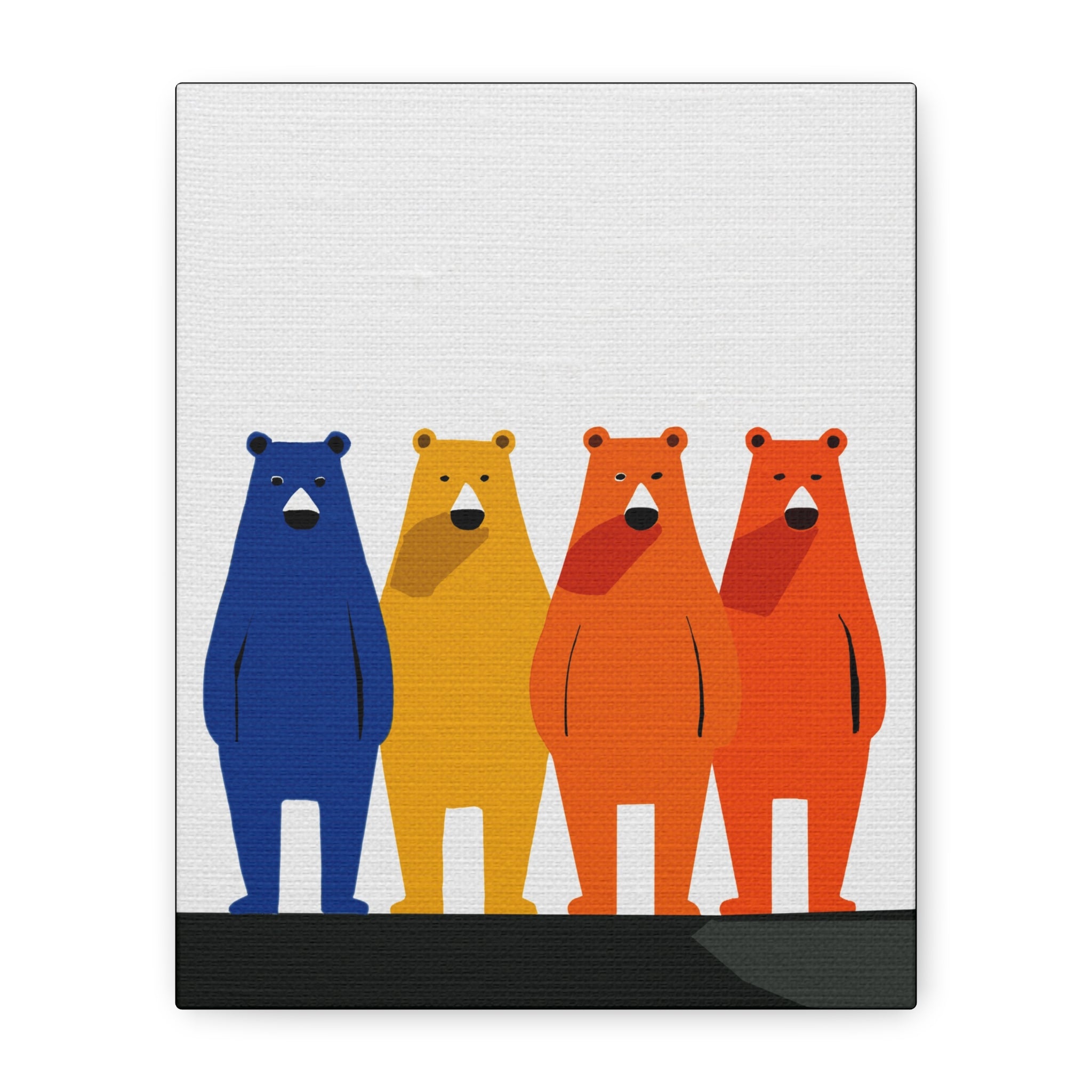 Midwest Modern Abstract Pop Primary Color Row of Four Bears Art - Matte Canvas, Stretched, 1.25" -  home decor, wall art, bears, primary colors