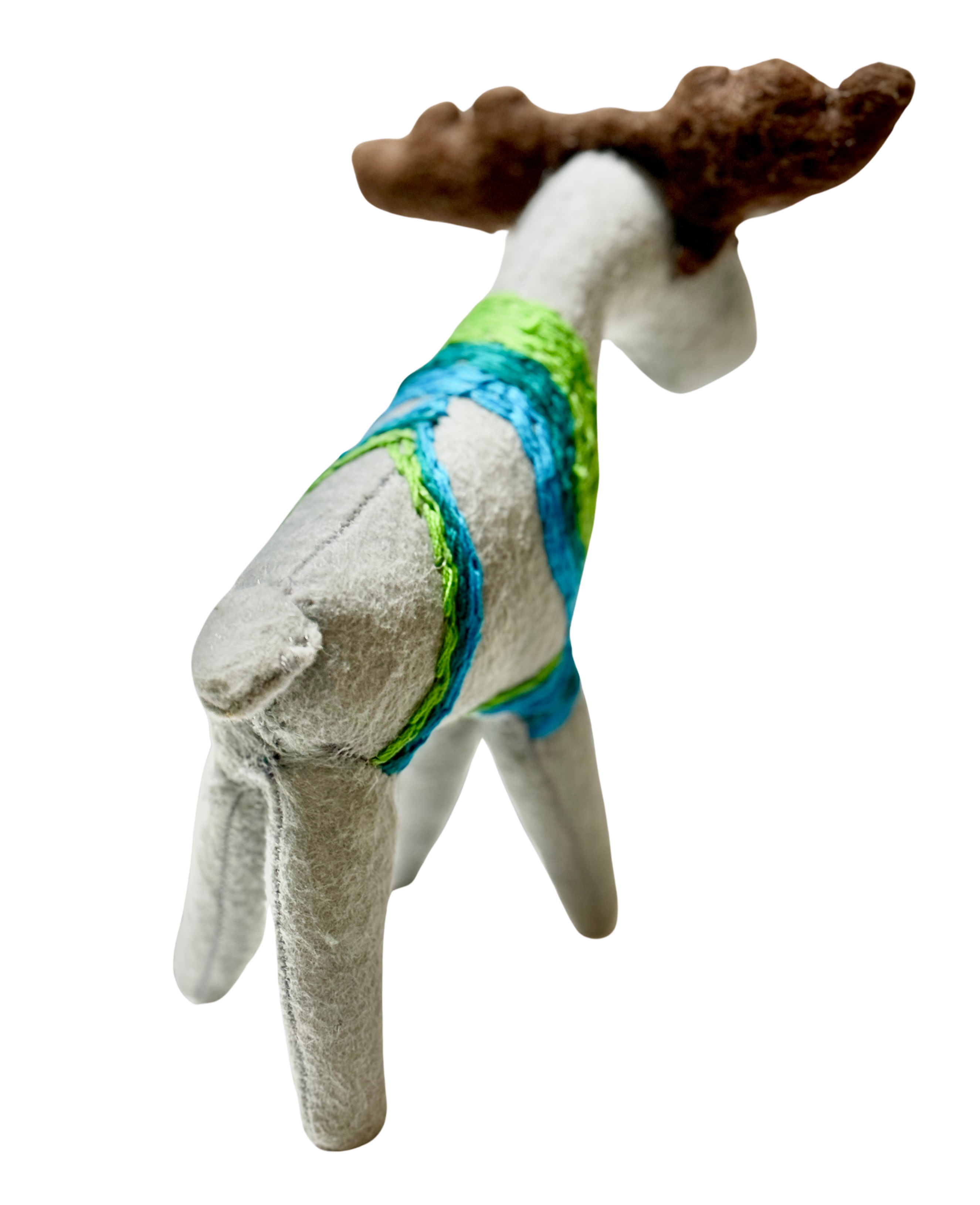 One of a Kind Embroidered Moose Soft Art Textile Plush Decor