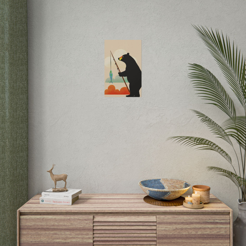 Fishing Bear with Catch Art Print Rolled Poster | Fishing, Bears
