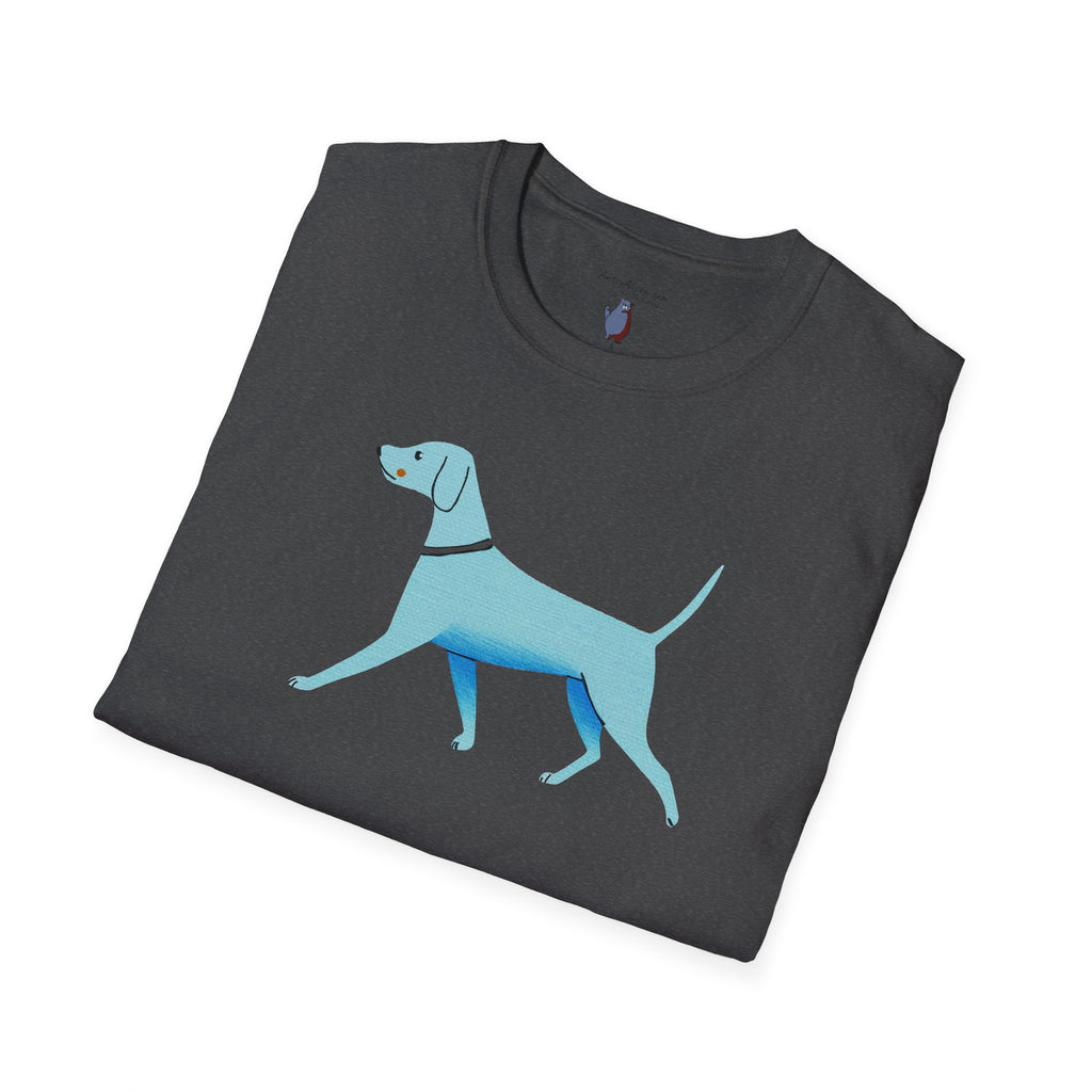 Midwest Modern Walking Blue Dog - 100% Cotton Graphic Tee - animal lovers, dogs, canines, blue