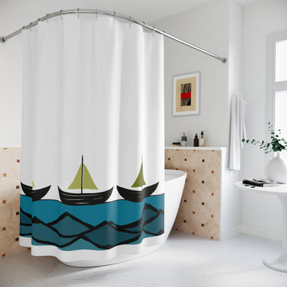 MCM Inspired Boats at Sea Shower Curtain