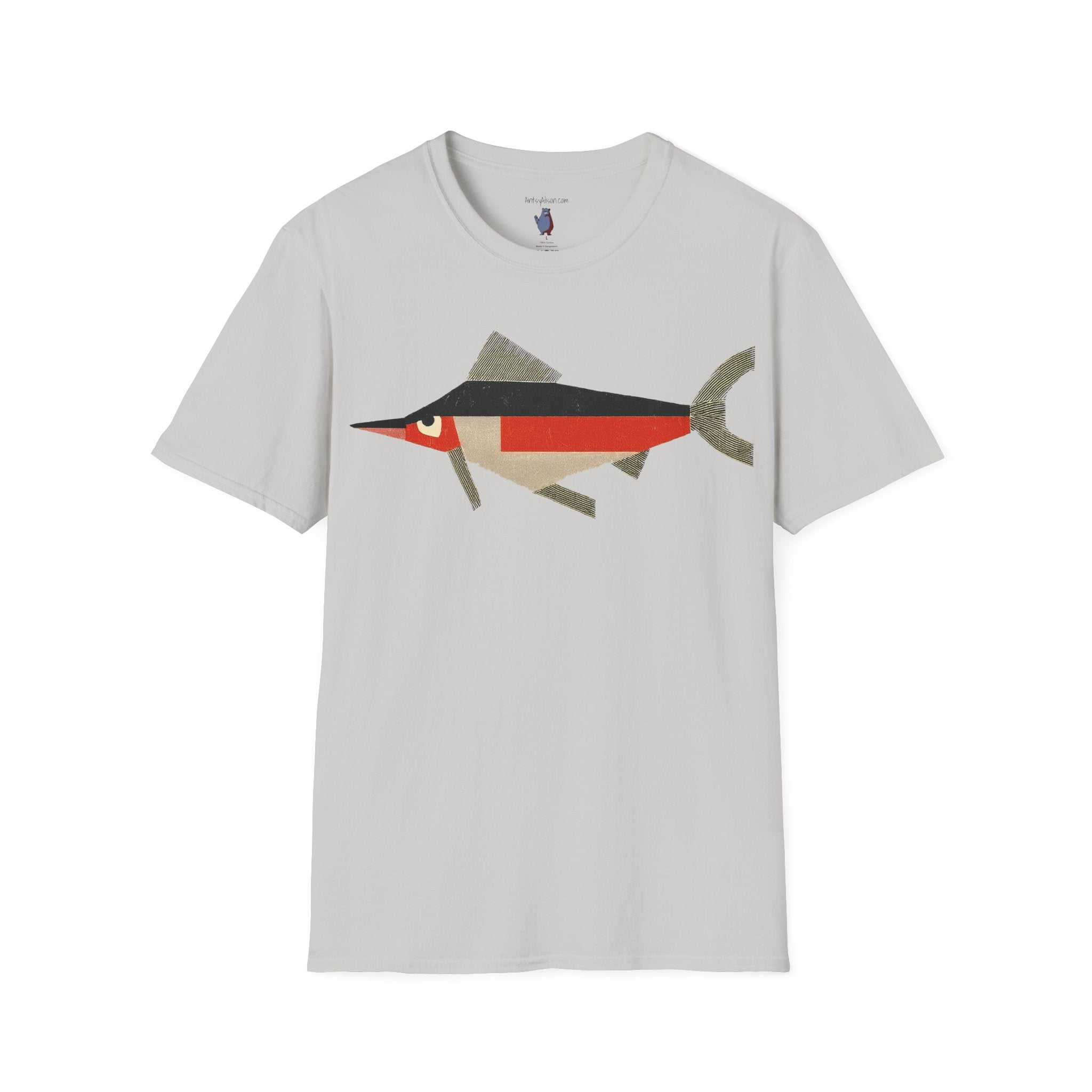 Mod Mad Swordfish Fish Graphic Art Tee - 100% Cotton T-Shirt